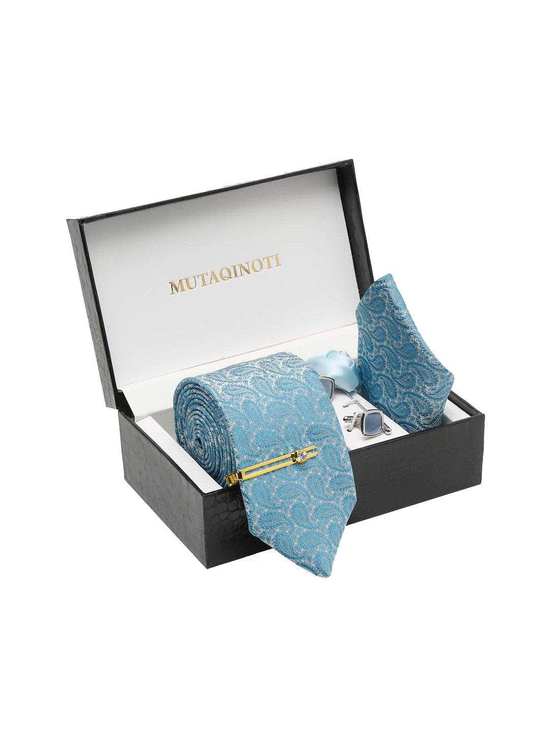 

MUTAQINOTI Men Micro Silk Necktie Accessory Gift Set, Blue