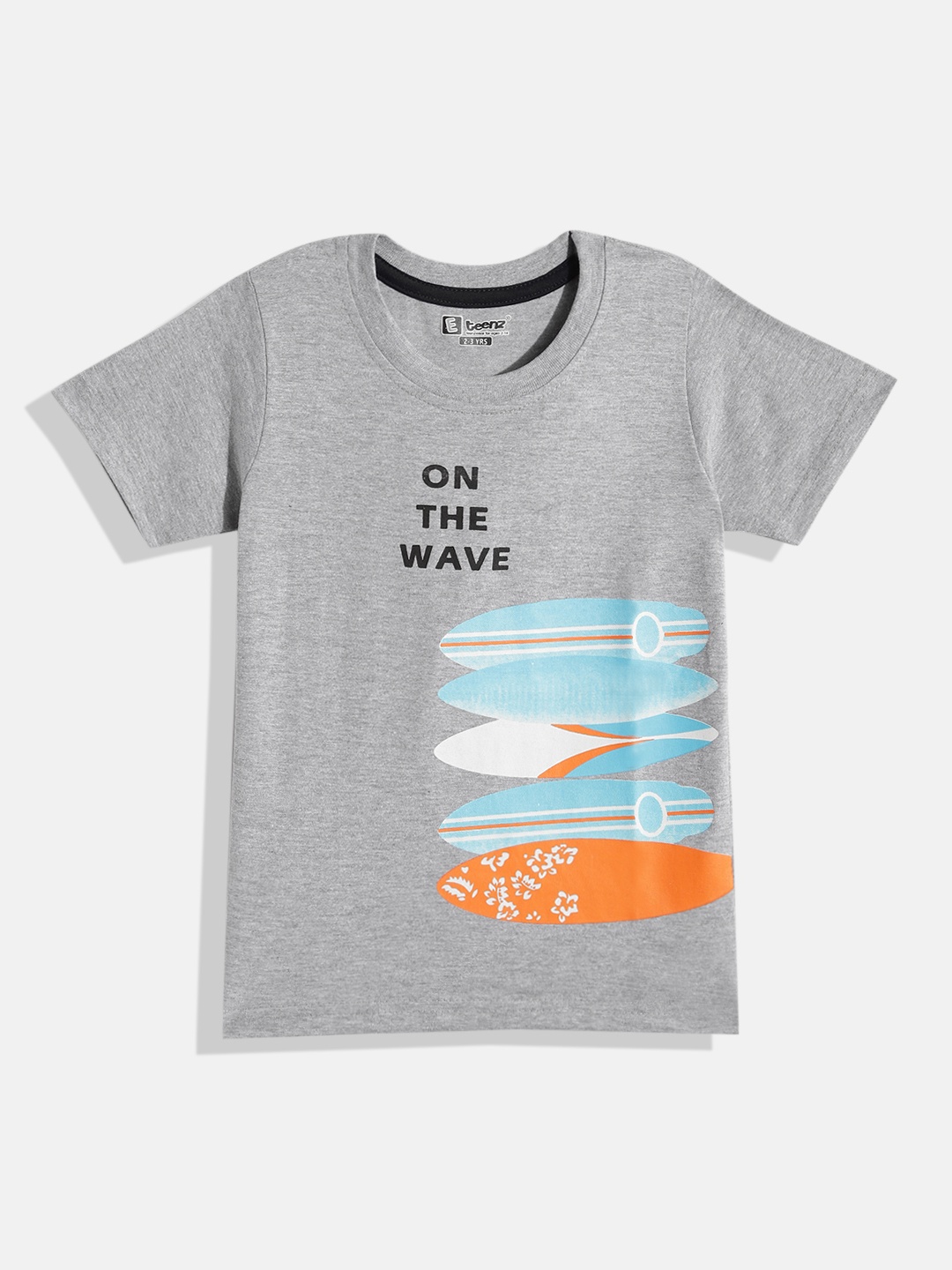 

Eteenz Boys Printed Premium Cotton T-shirt, Grey melange