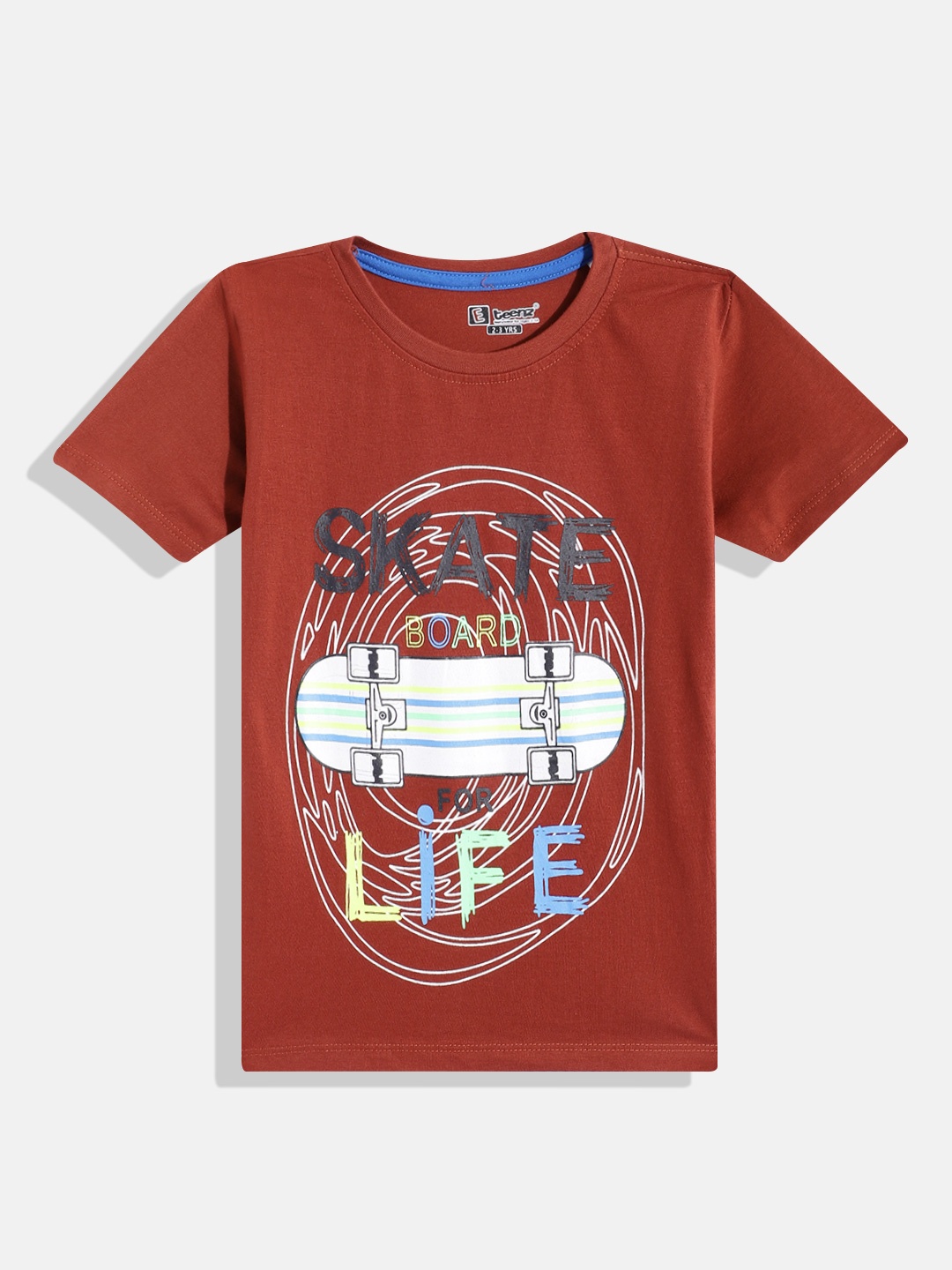 

Eteenz Boys Printed Premium Cotton T-shirt, Brown