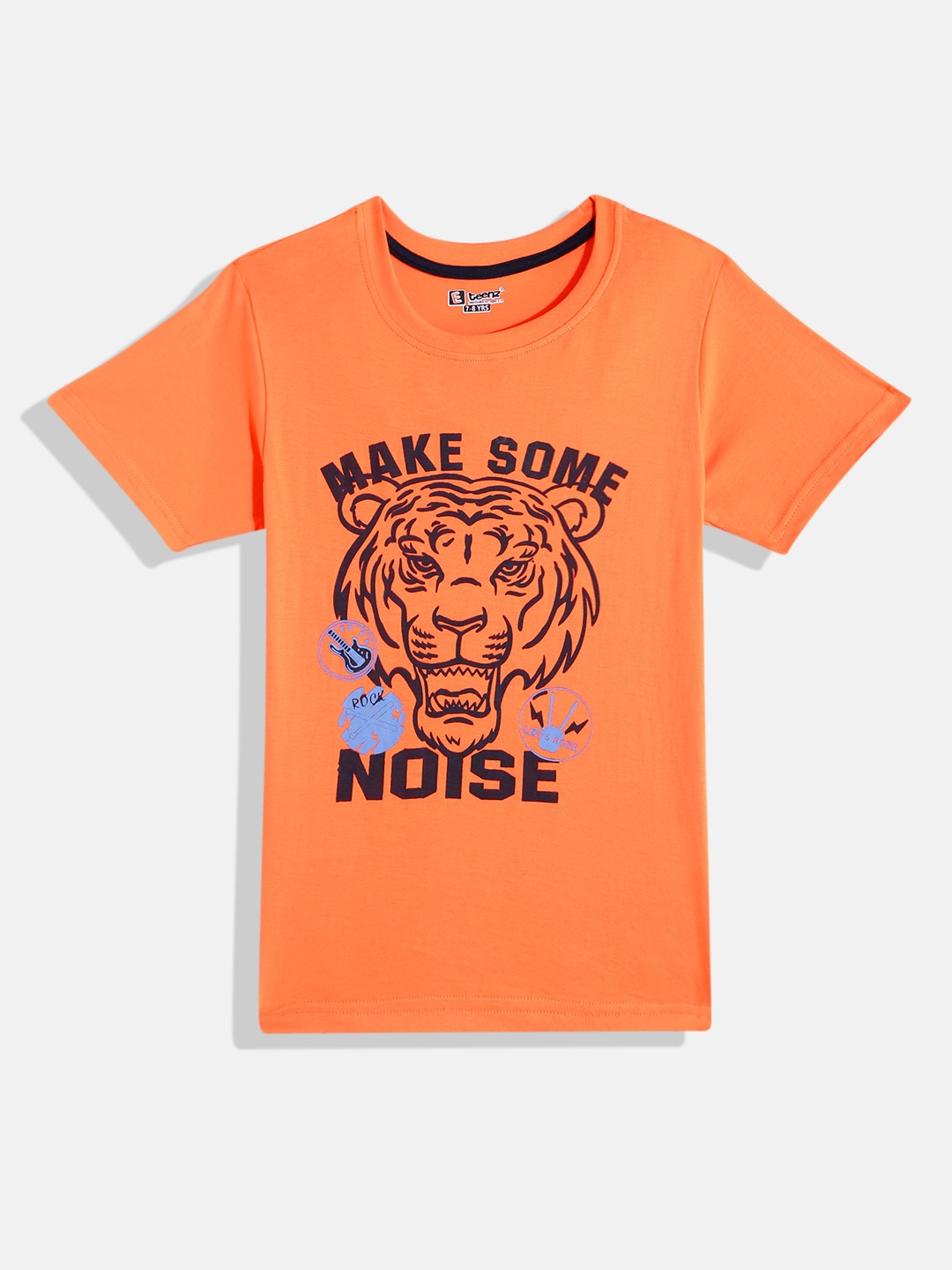 

Eteenz Boys Printed Premium Cotton T-shirt, Orange