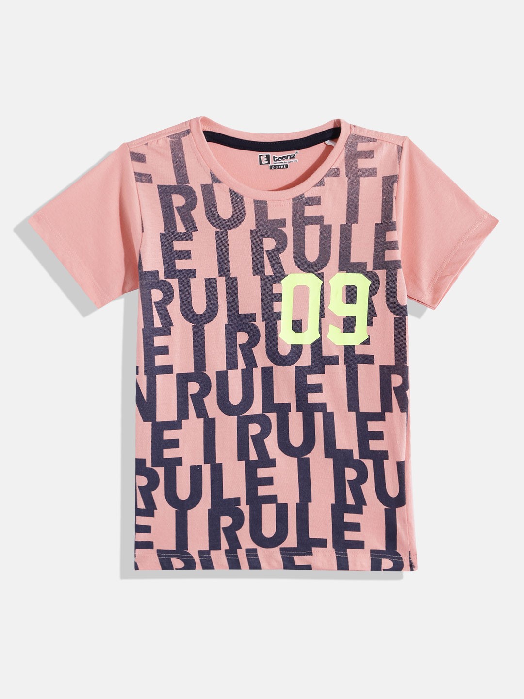 

Eteenz Boys Premium Cotton Typography Printed T-shirt, Peach
