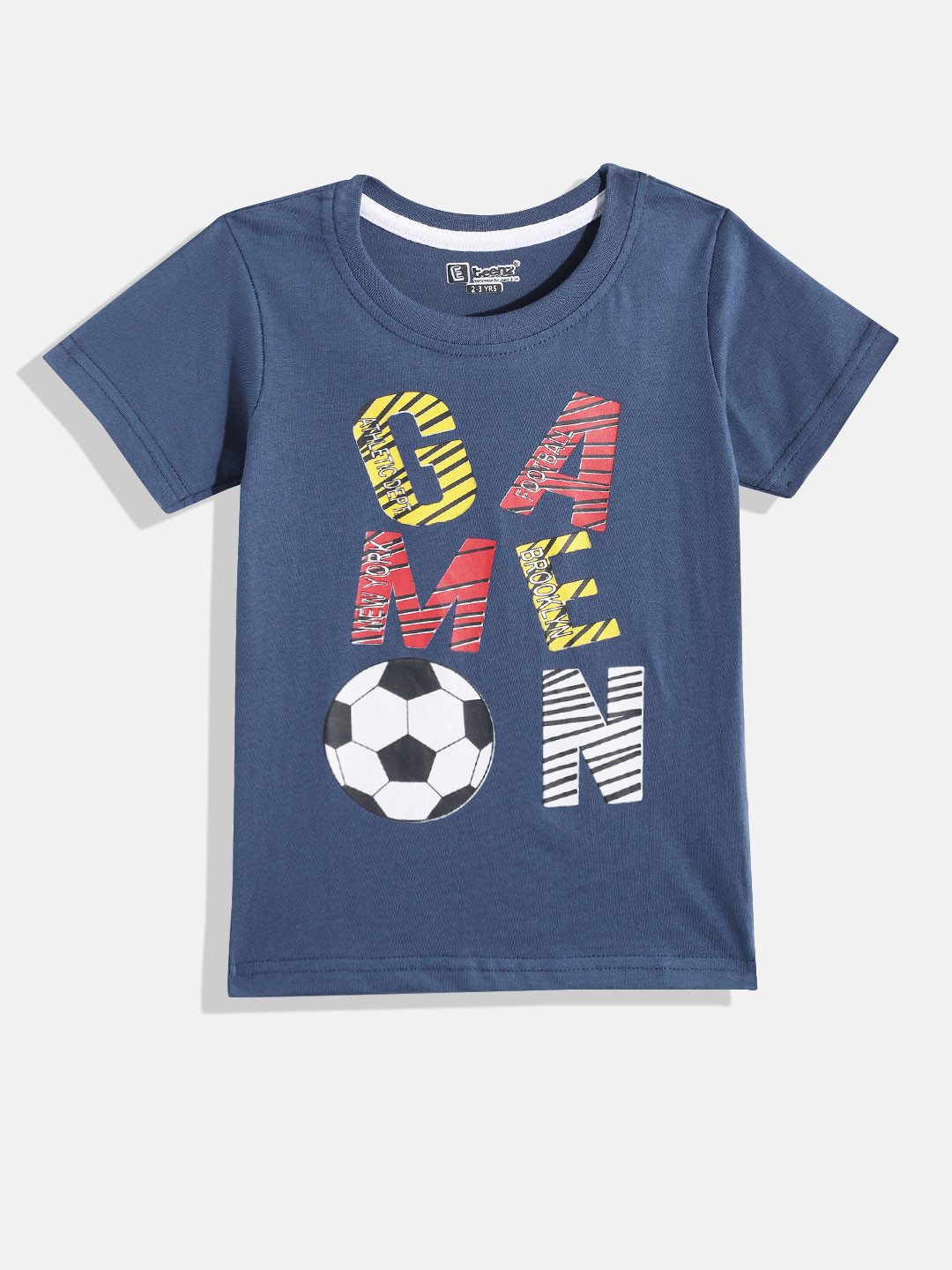 

Eteenz Boys Typography & Graphic Printed Premium Cotton T-shirt with Striped Detail, Blue