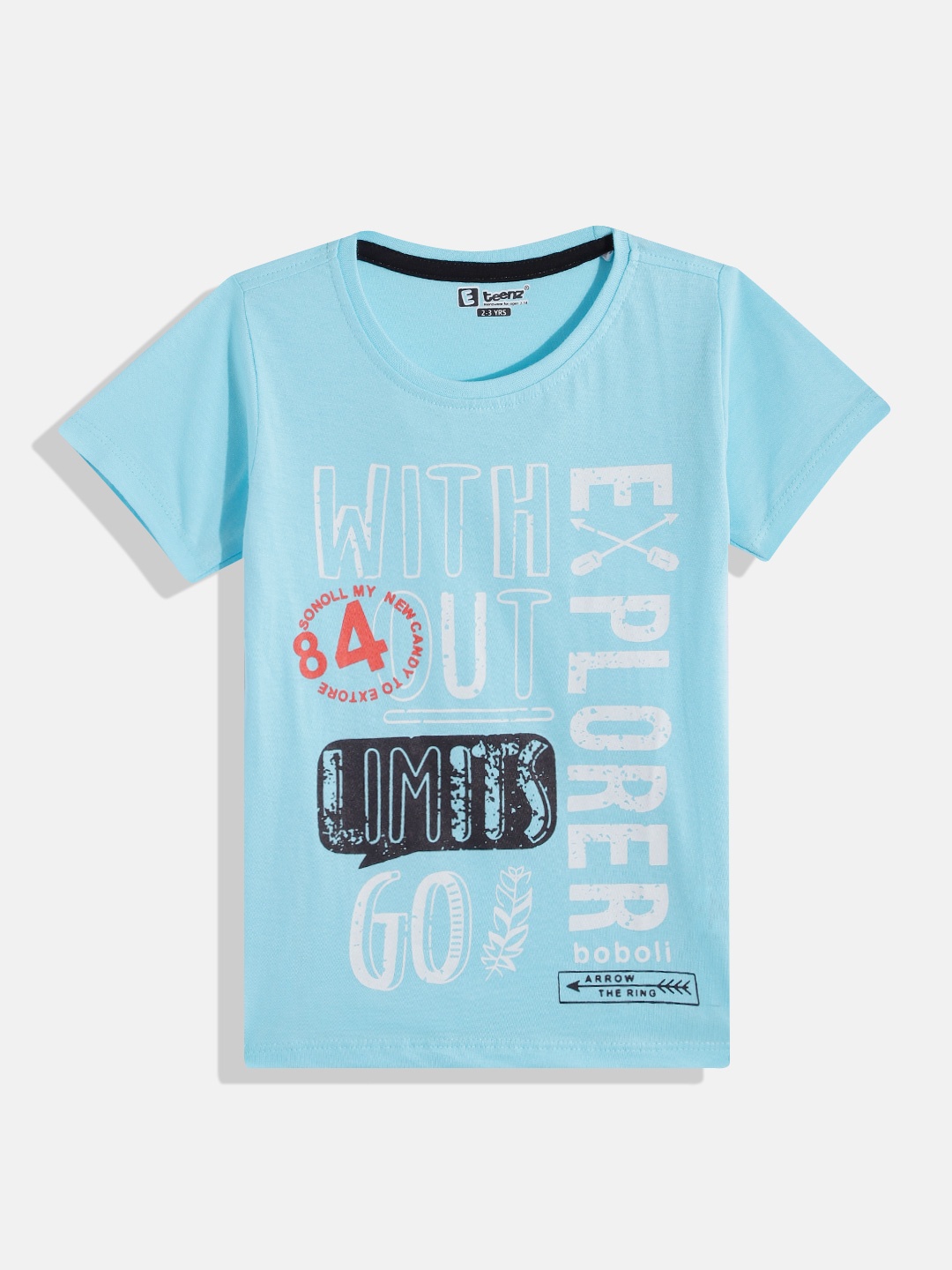 

Eteenz Boys Premium Cotton Typography Printed T-shirt, Turquoise blue