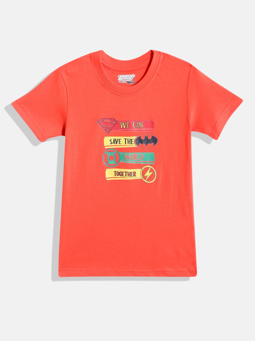 

Eteenz Boys Justice League Printed Premium Cotton T-shirt, Coral