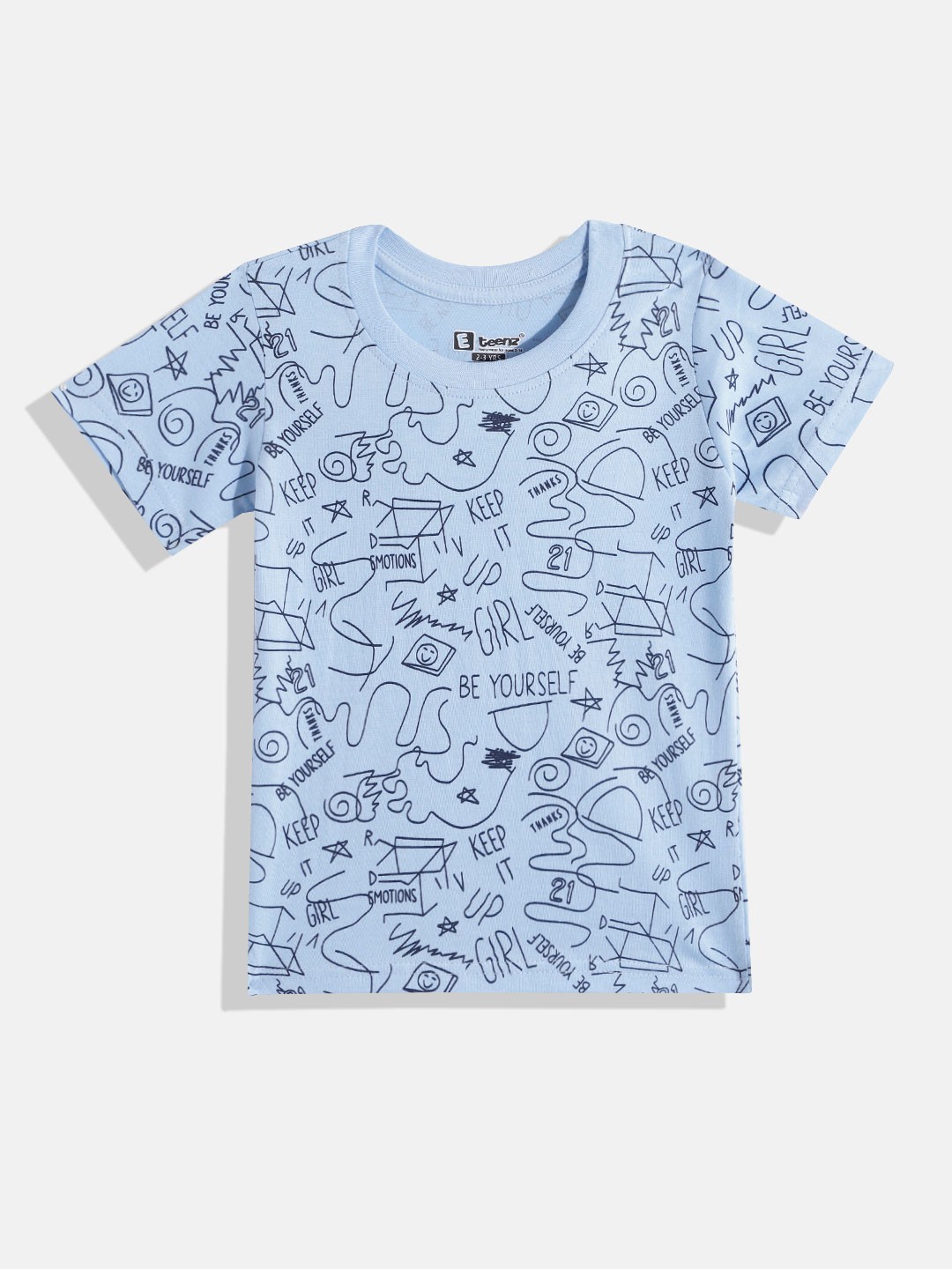 

Eteenz Boys Geometric & Typography Printed Premium Cotton T-shirt, Blue