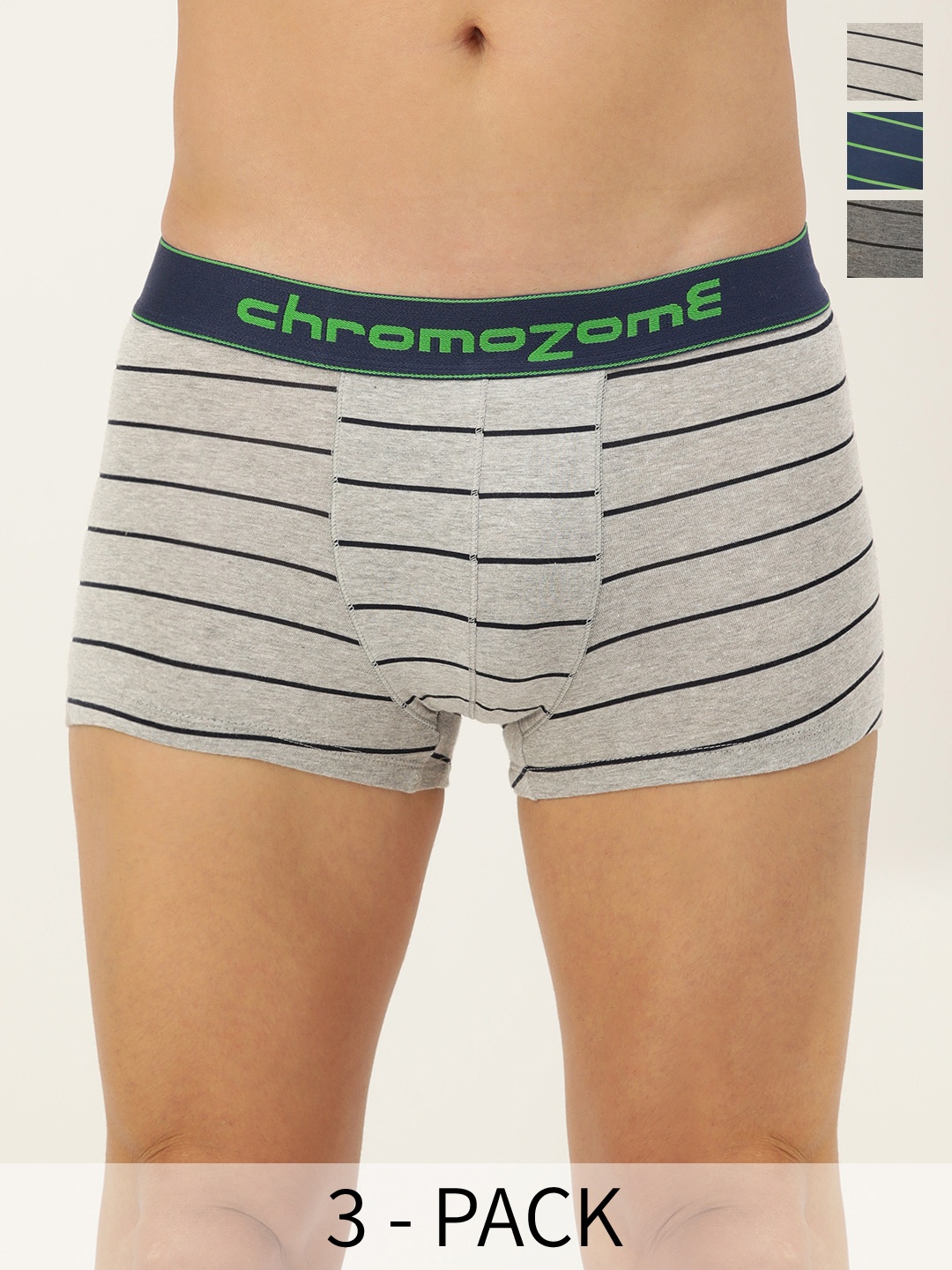 

Chromozome Men Pack of 3 Mid-Rise Striped Trunks 8902733651806, Grey