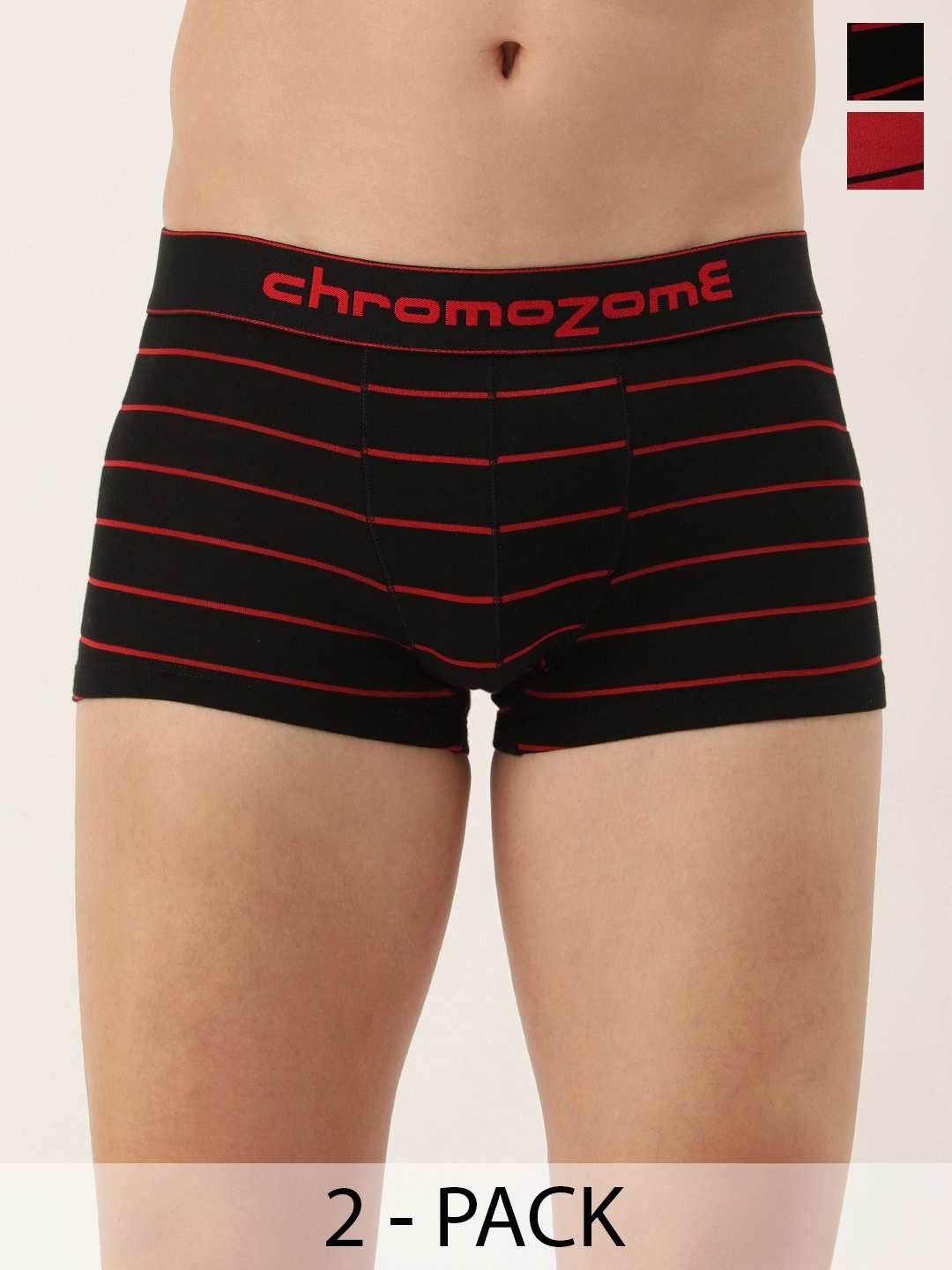 

Chromozome Men Pack of 2 Mid-Rise Striped Trunks 8902733651400, Black