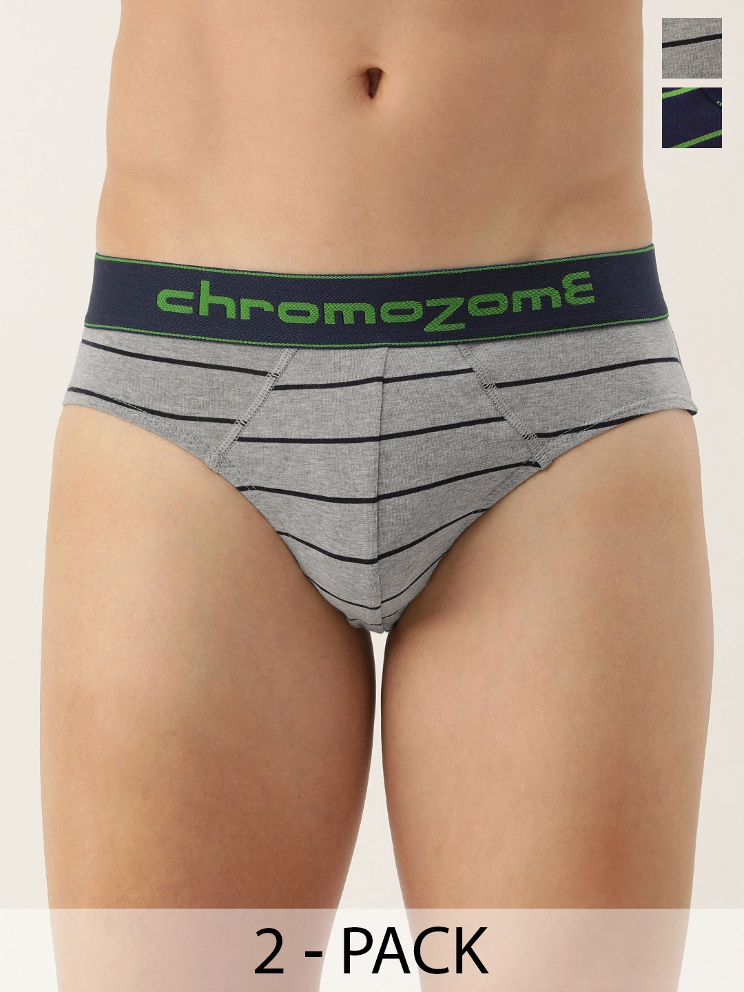 

Chromozome Men Pack of 2 Premium Striped Mid-Rise Briefs 8902733649421, Navy blue