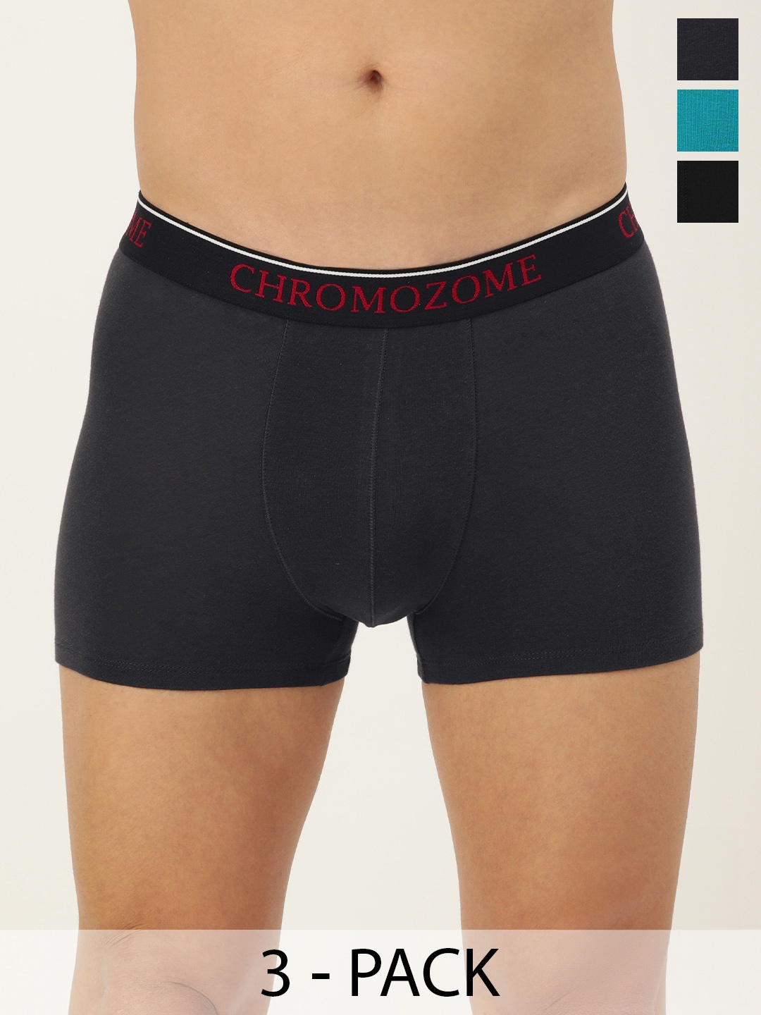 

Chromozome Men Pack of 3 Mid-Rise Trunks 8902733650601, Black