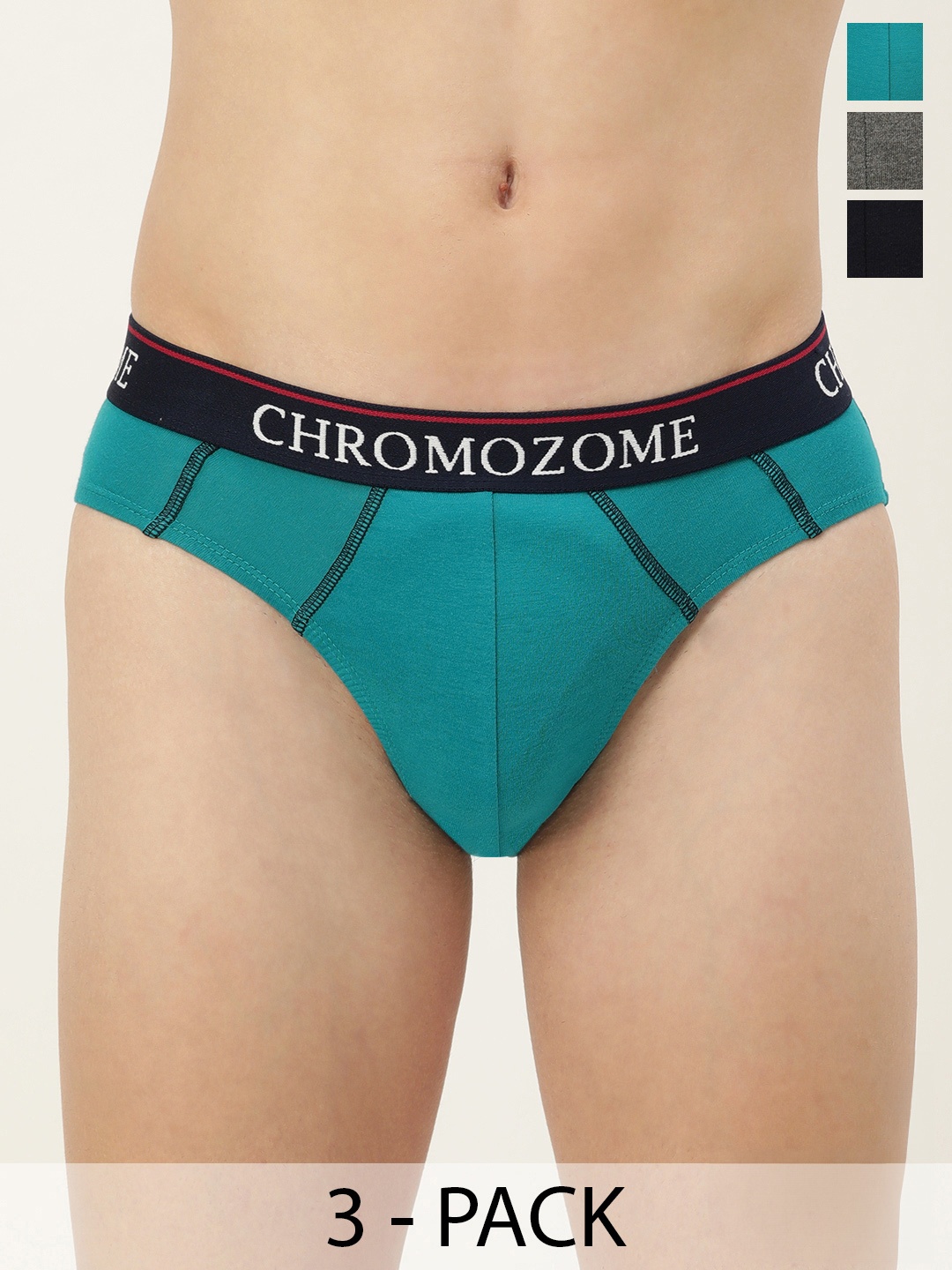 

Chromozome Men Pack of 3 Premium Pure Cotton Solid Briefs 8902733648868, Multi