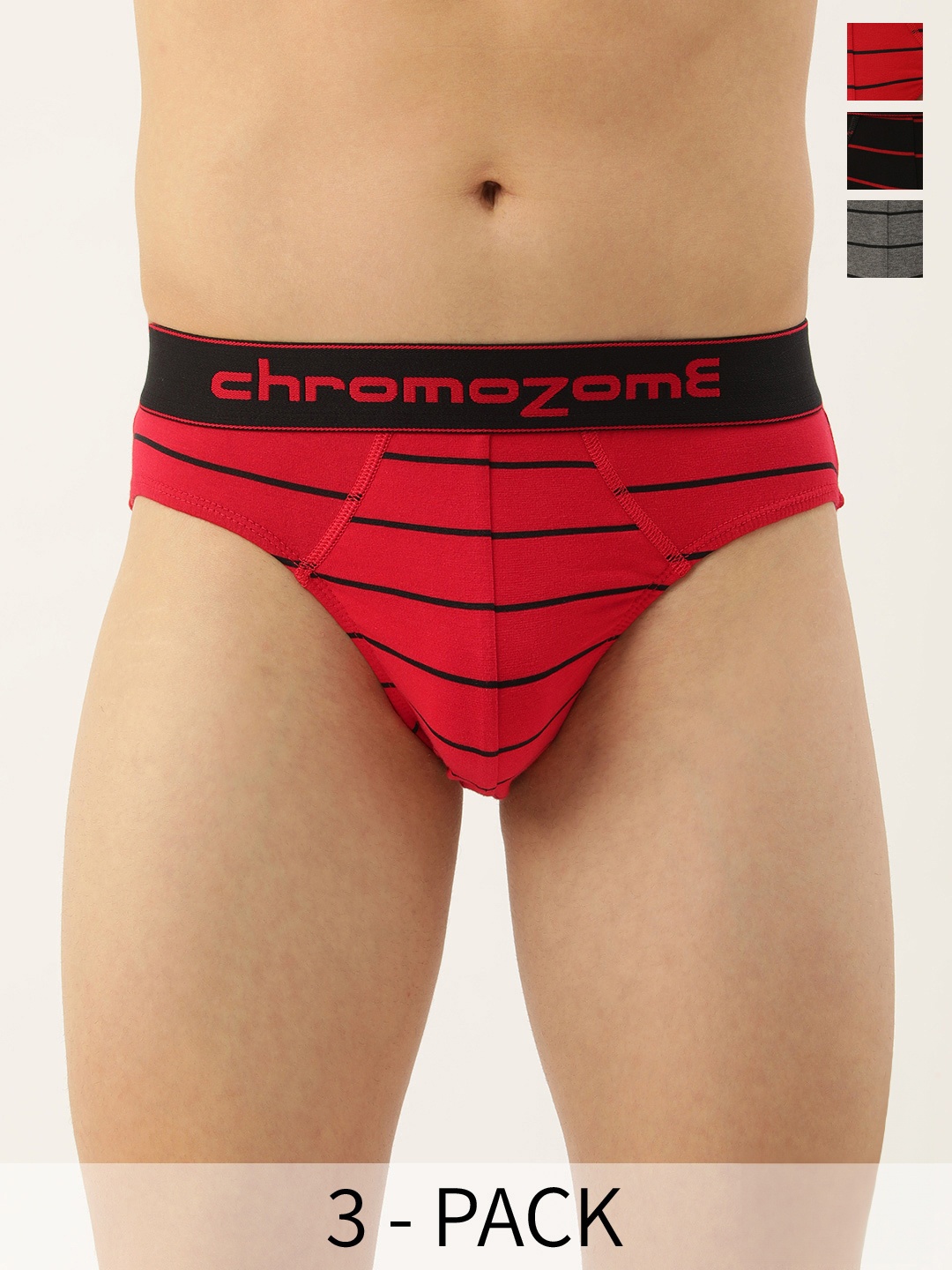 

Chromozome Men Pack of 3 Premium Striped Briefs 8902733649629, Multi