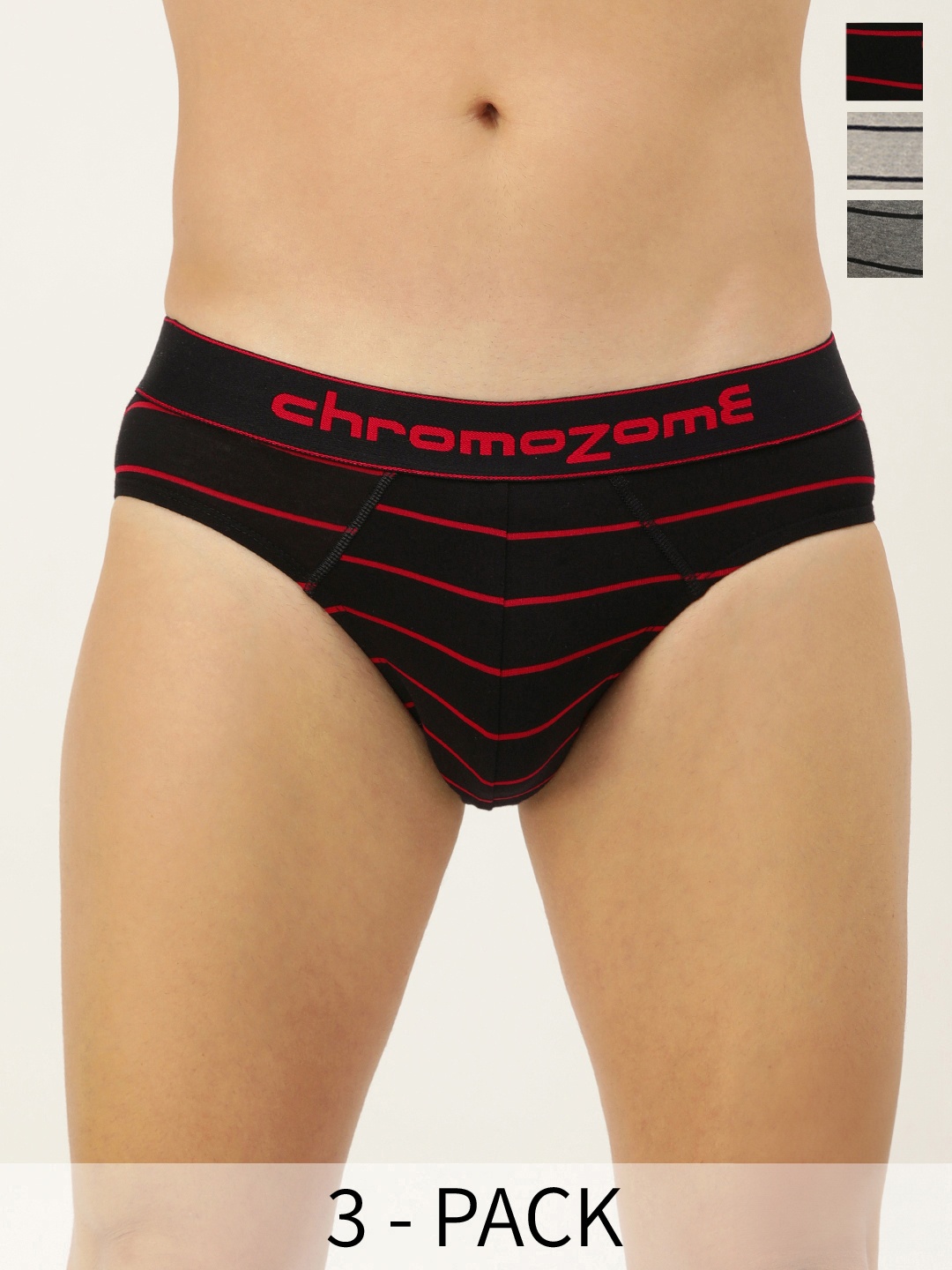 

Chromozome Men Pack of 3 Striped Briefs 8902733649544, Multi