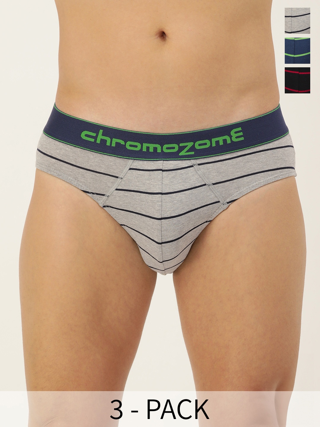 

Chromozome Men Pack of 3 Mid-Rise Striped Briefs 8902733649780, Grey