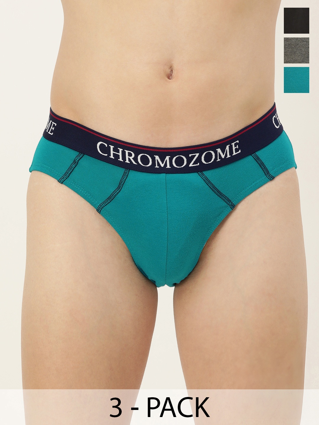 

Chromozome Men Pack of 3 Premium Pure Cotton Solid Briefs 8902733648547, Multi