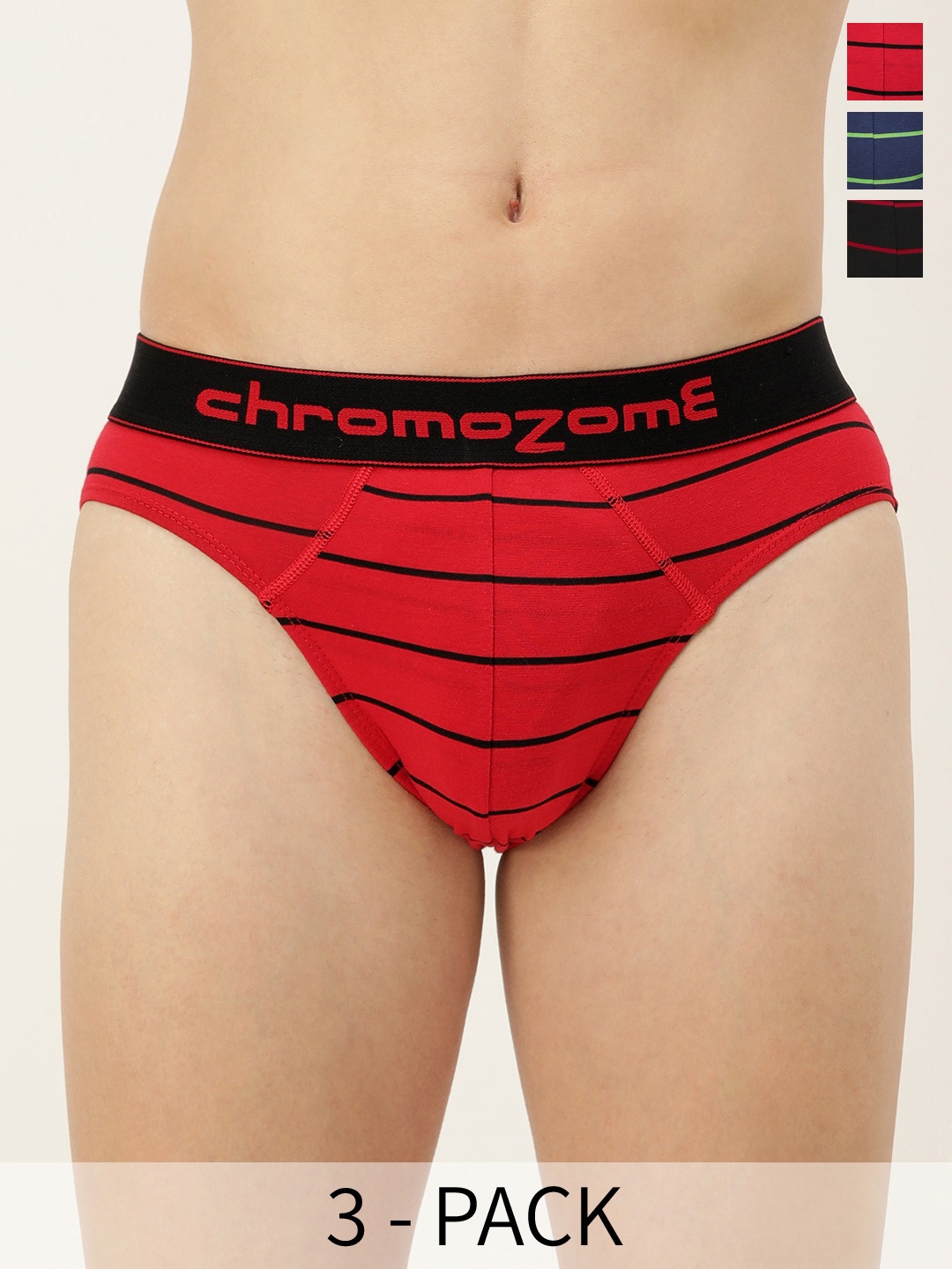 

Chromozome Men Pack of 3 Mid-Rise Striped Briefs 8902733649827, Red