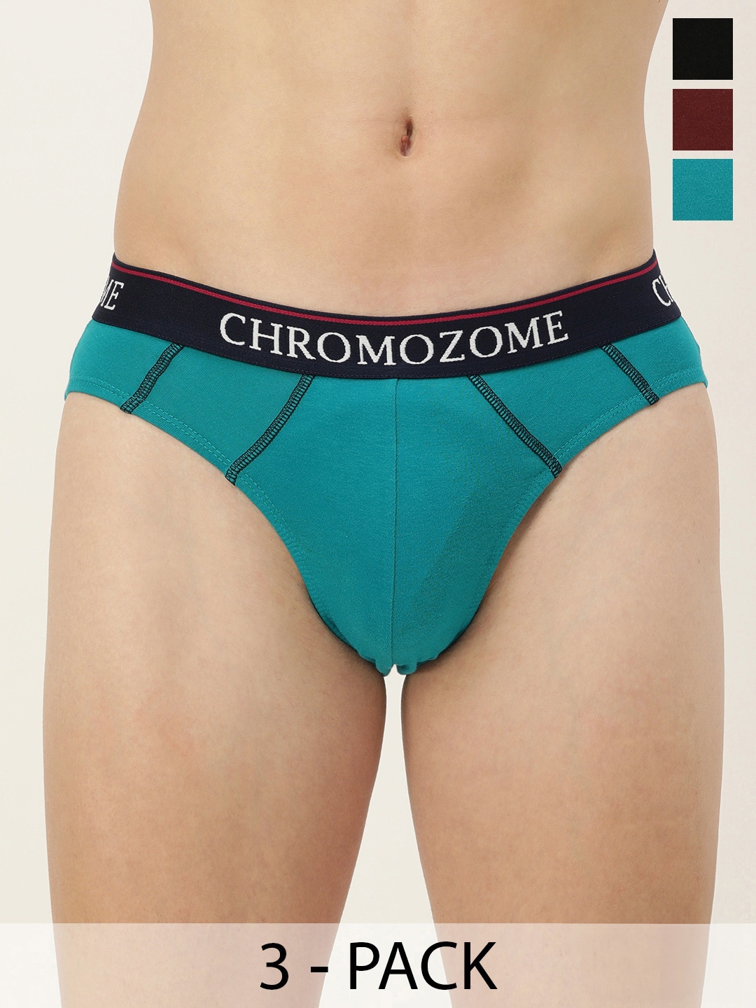 

Chromozome Men Pack of 3 Premium Pure Cotton Solid Briefs 8902733648707, Multi
