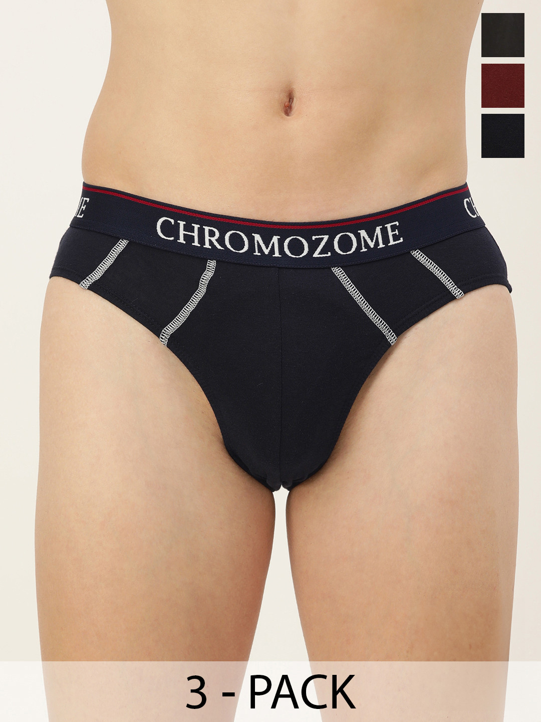 

Chromozome Men Pack of 3 Premium Pure Cotton Solid Briefs 8902733648660, Multi