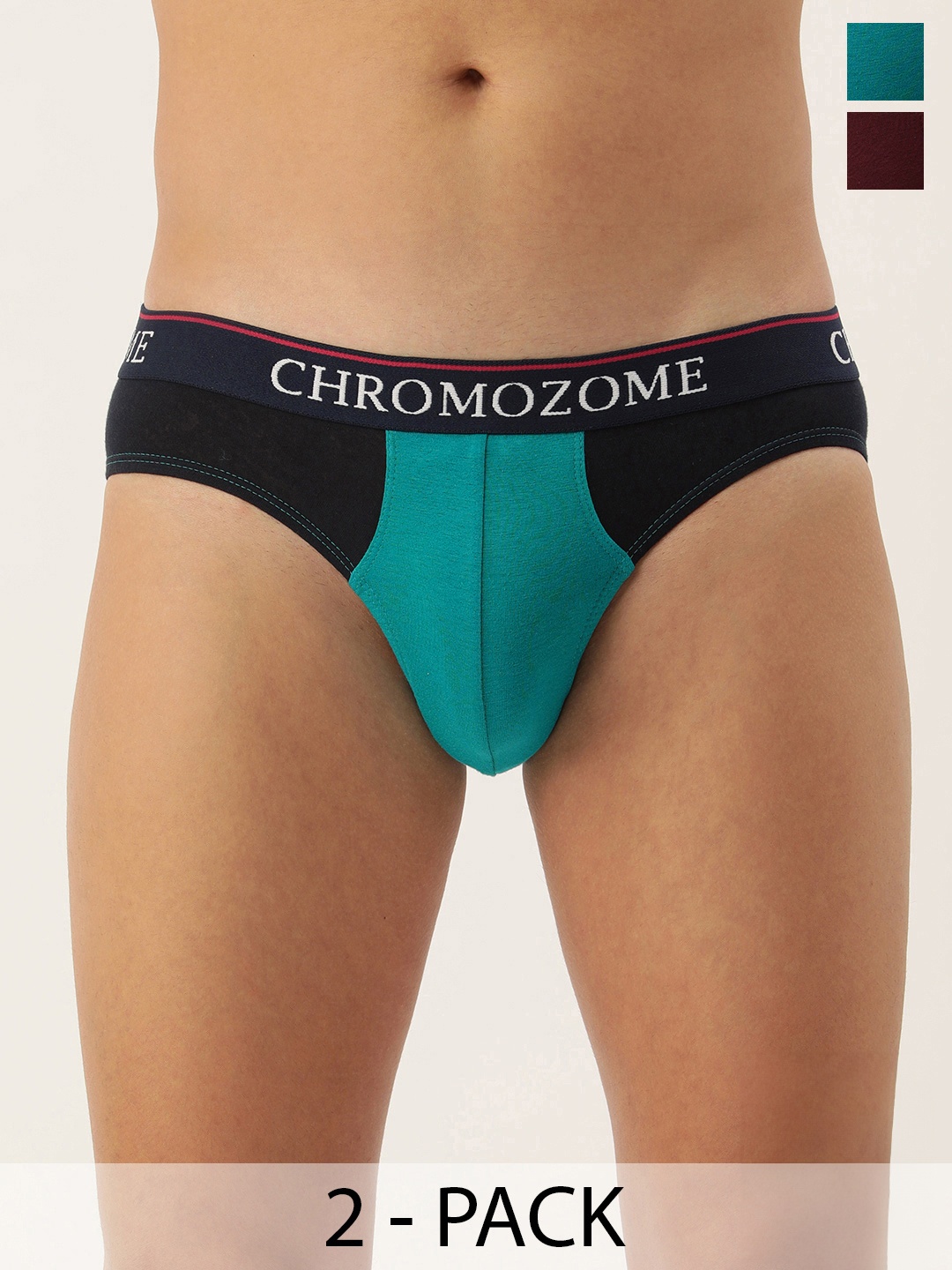 

Chromozome Men Pack of 2 Premium Colourblocked Mid-Rise Briefs 8902733647267, Turquoise blue