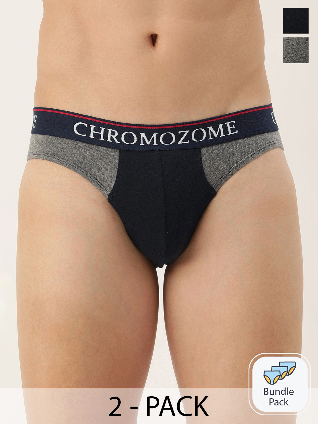 

Chromozome Men Pack of 2 Colourblocked Mid-Rise Briefs 8902733647427, Grey
