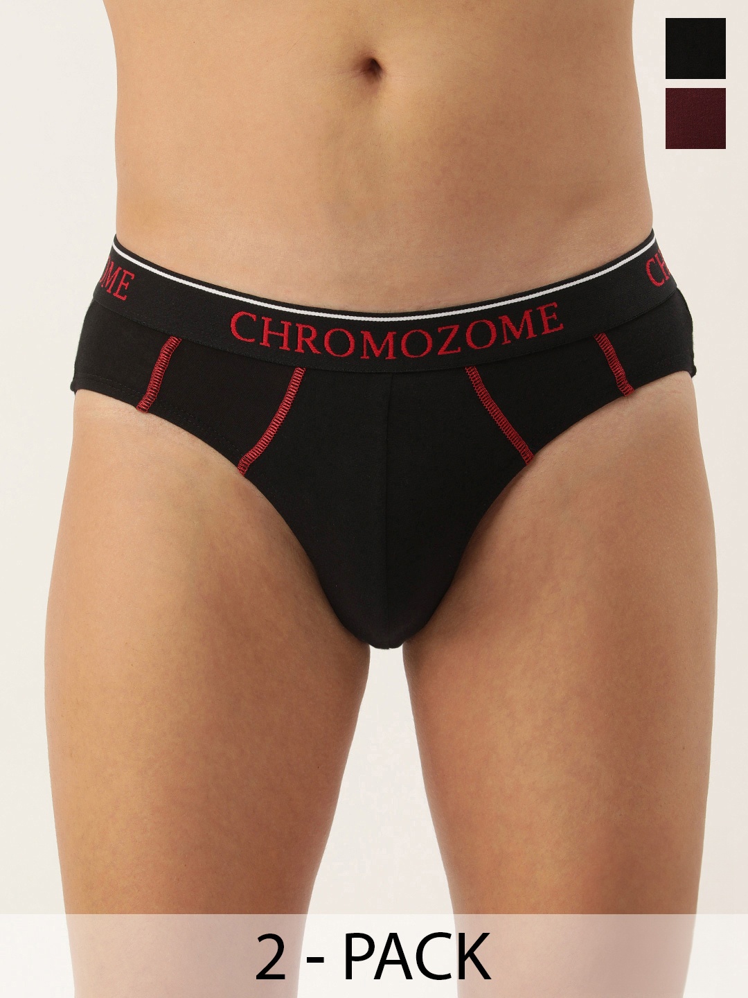 

Chromozome Men Pack of 2 Premium Pure Cotton Solid Briefs 8902733648387, Black