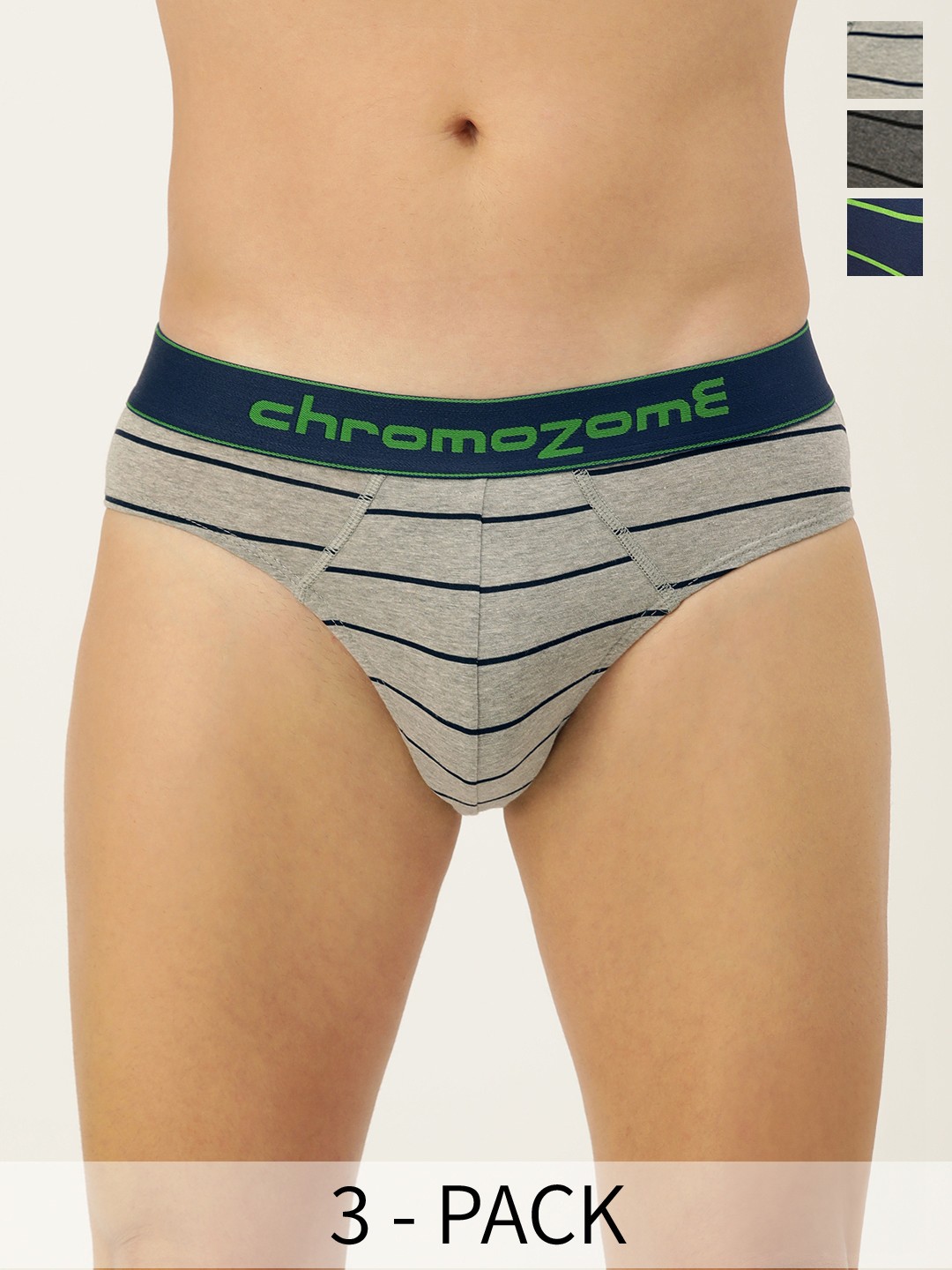 

Chromozome Men Pack of 3 Striped Briefs 8902733649667, Multi