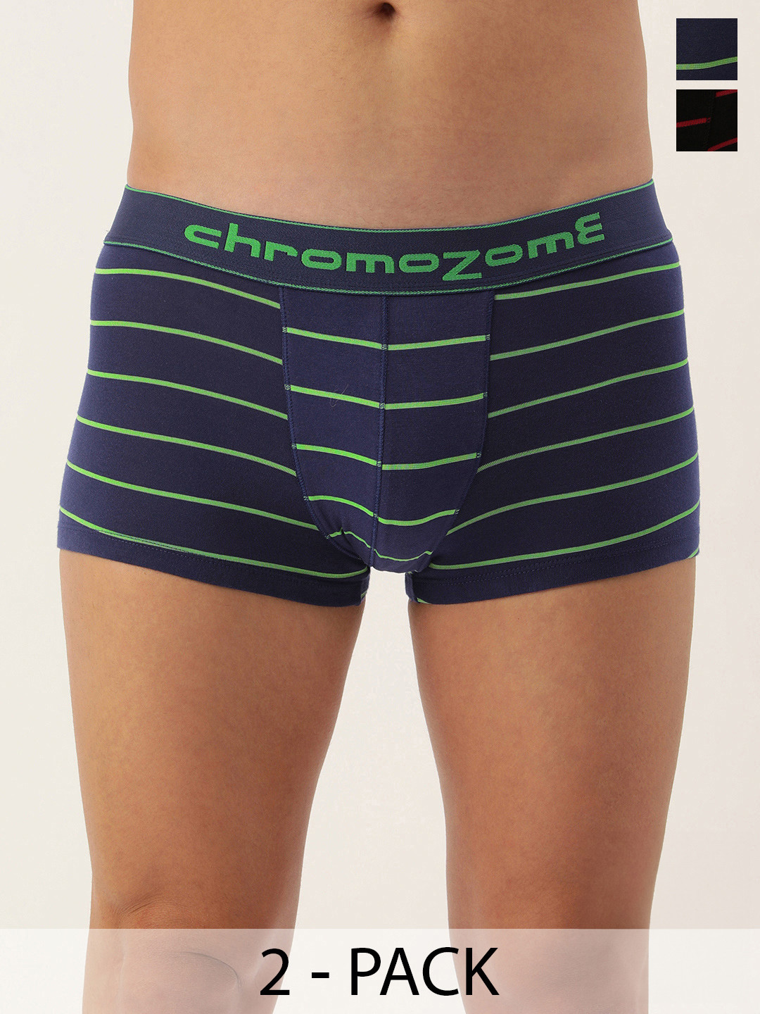 

Chromozome Men Pack of 2 Mid-Rise Striped Trunks 8902733651363, Navy blue