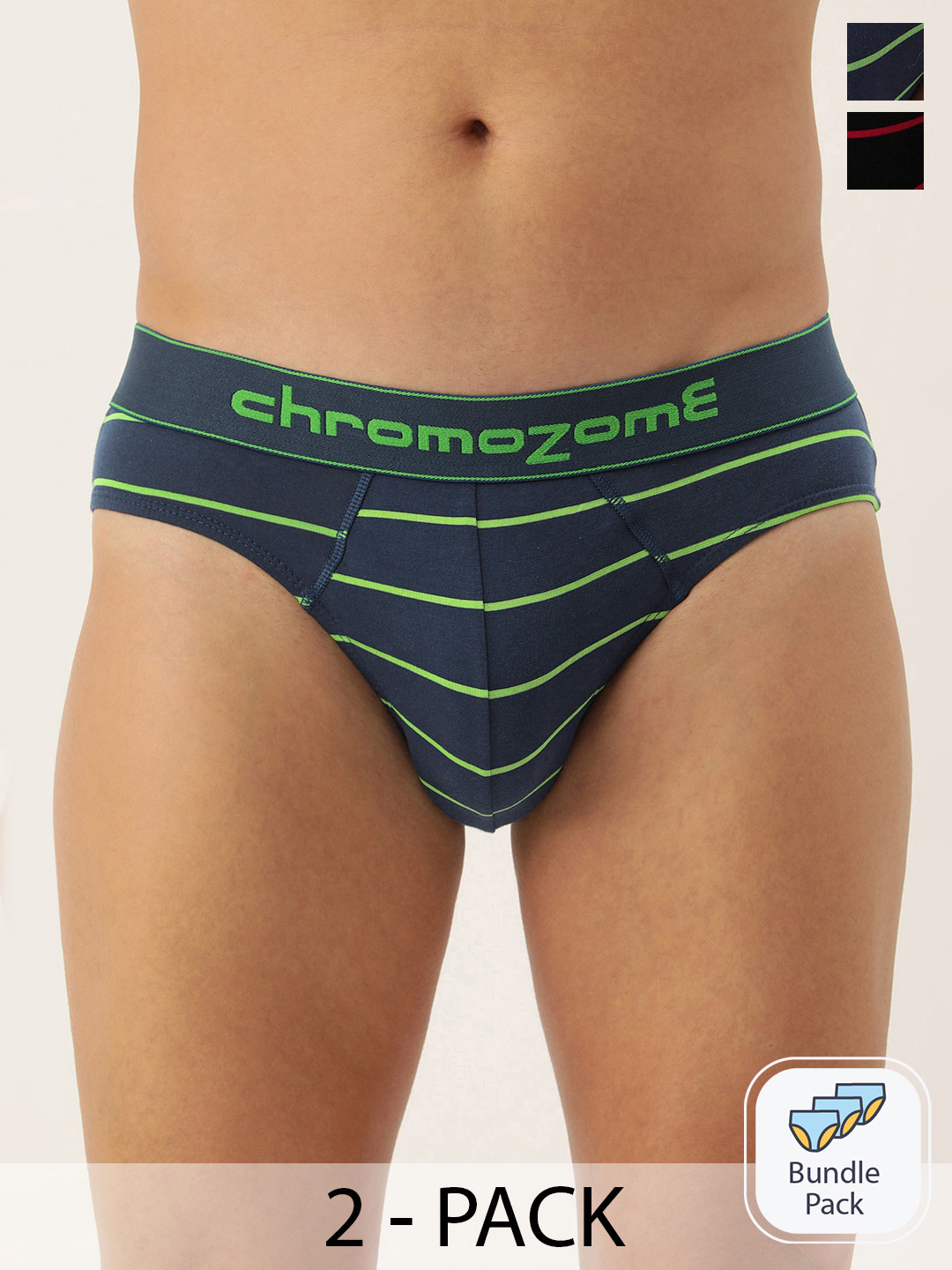 

Chromozome Men Pack of 2 Mid-Rise Briefs 8902733649506, Navy blue