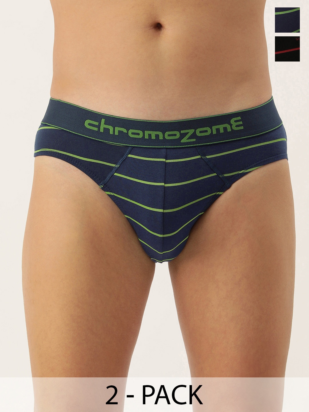

Chromozome Men Pack of 2 Premium Striped Mid-Rise Briefs 8902733649223, Navy blue