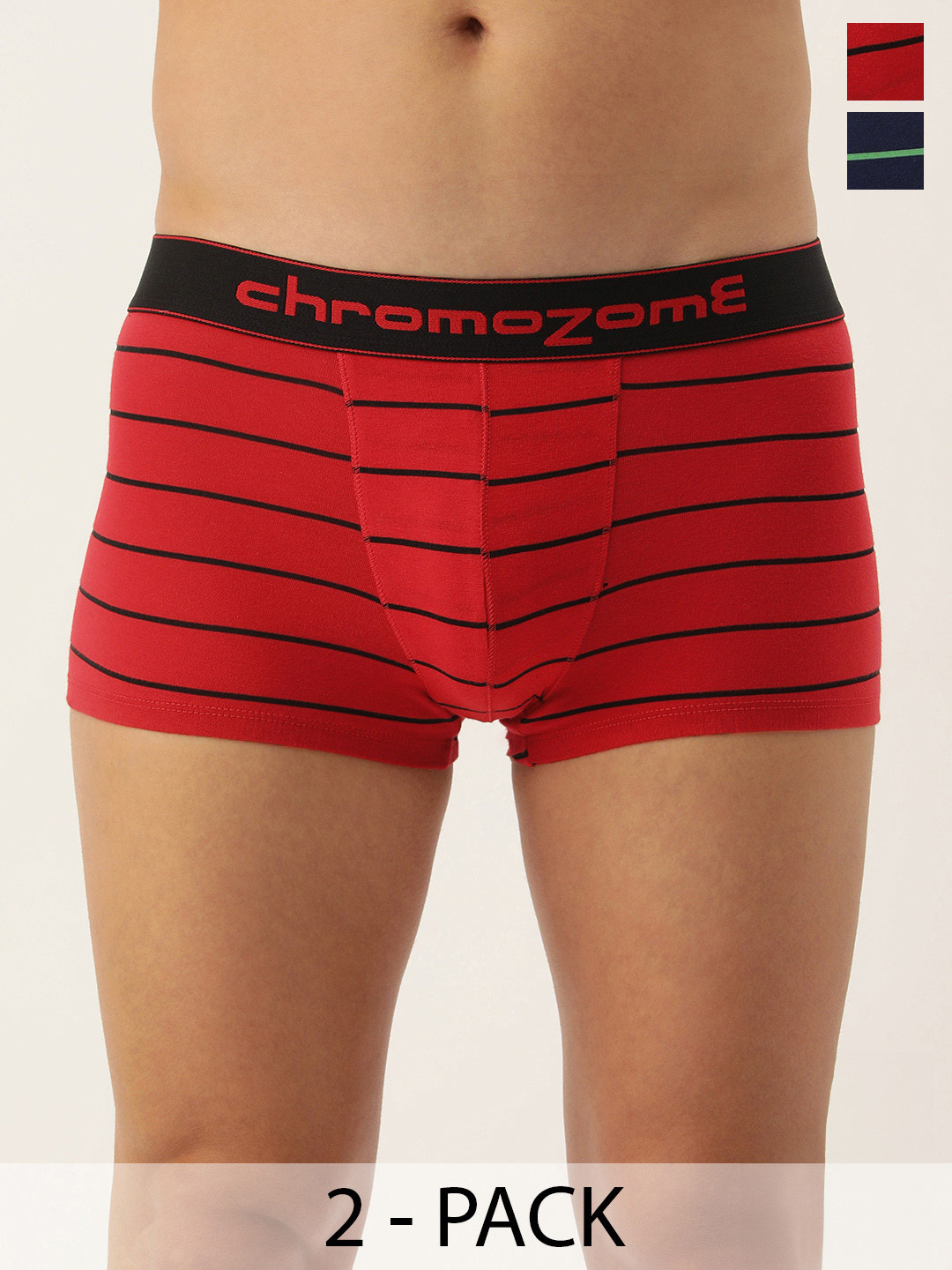 

Chromozome Men Pack of 2 Premium Cotton Stretch Striped Trunks 8902733651646-Multi 10, Red