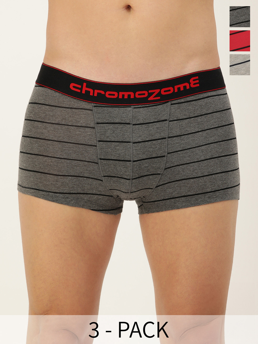 

Chromozome Men Pack of 3 Mid-Rise Striped Trunks 8902733651844, Charcoal