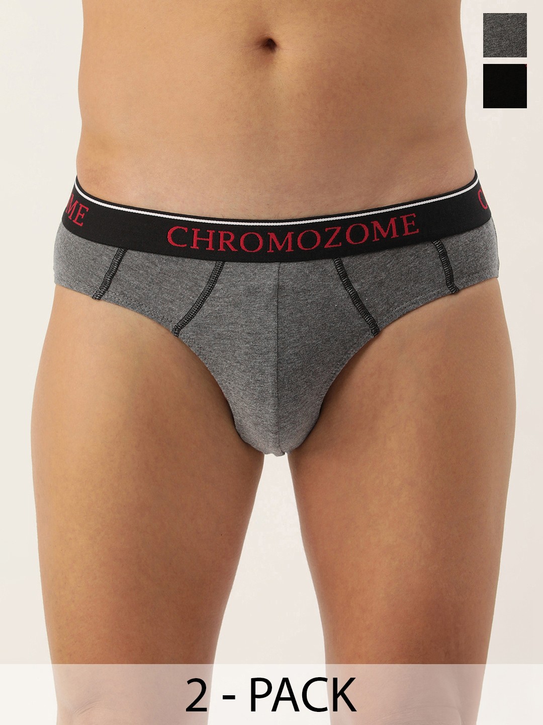 

Chromozome Men Pack of 2 Mid-Rise Pure Cotton Briefs 8902733648301, Grey