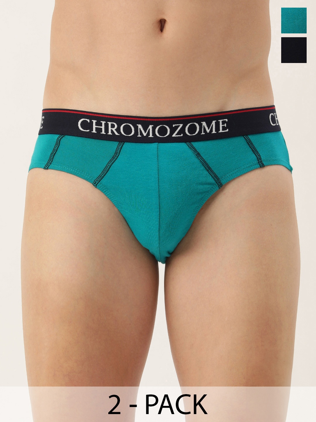 

Chromozome Men Pack of 2 Premium Pure Cotton Mid-Rise Briefs 8902733648226, Turquoise blue