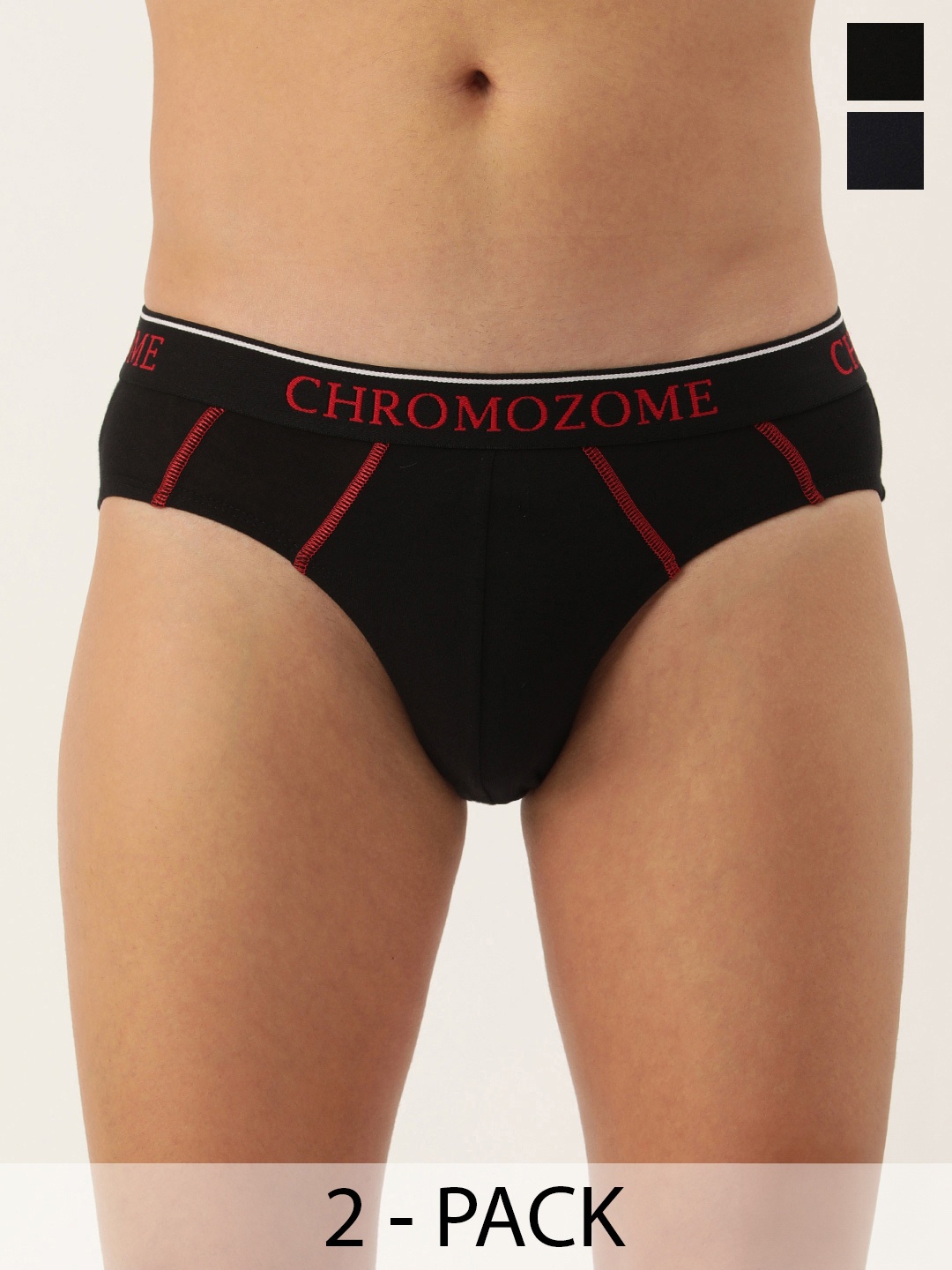 

Chromozome Men Pack of 2 Premium Pure Cotton Solid Briefs 8902733648349, Black