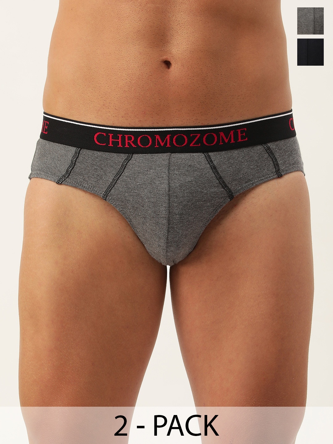 

Chromozome Men Pack of 2 Pure Cotton Basic Briefs 8902733648424, Grey