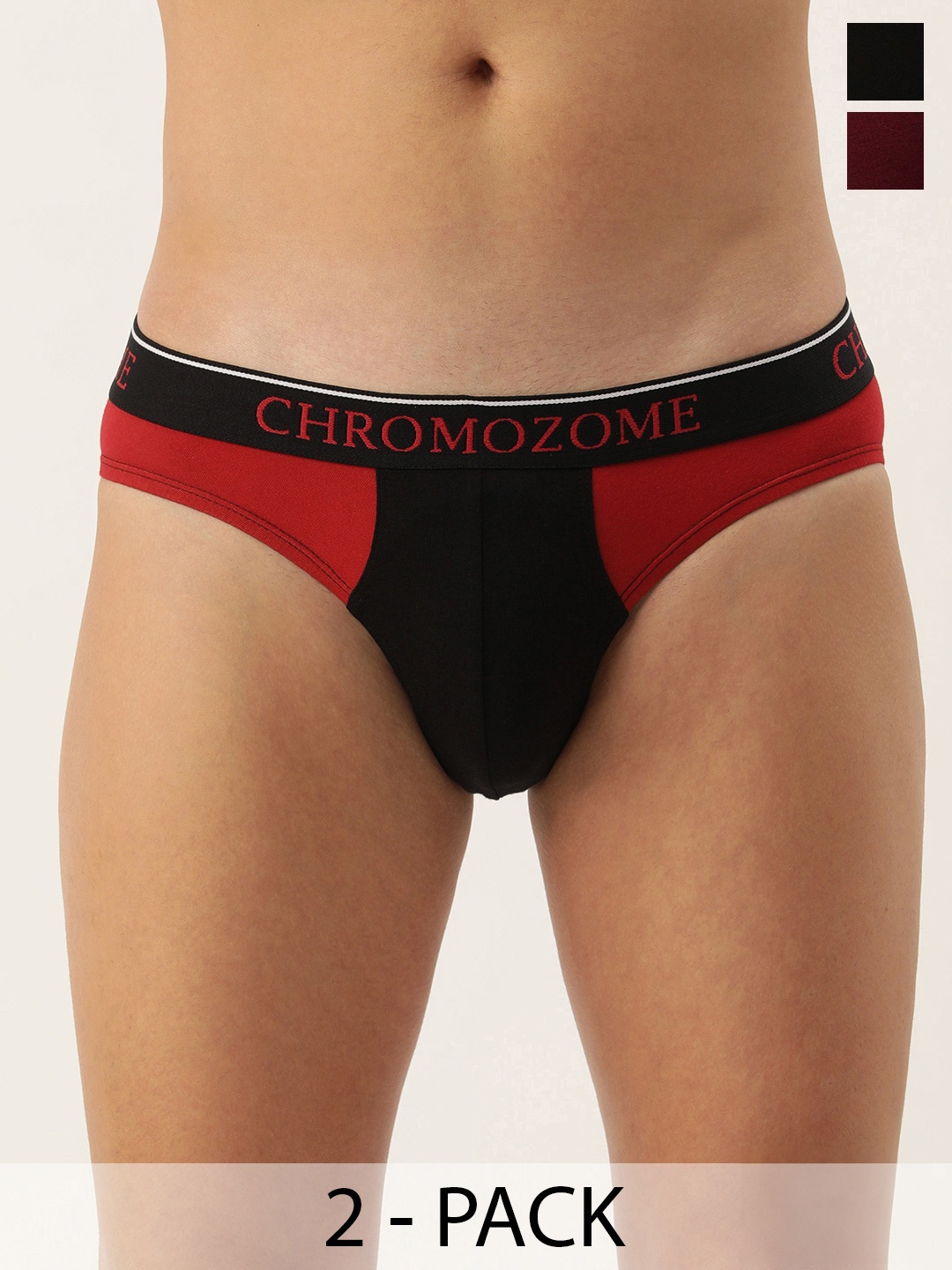 

Chromozome Men Pack of 2 Premium Colourblocked Mid-Rise Briefs 8902733647380, Red