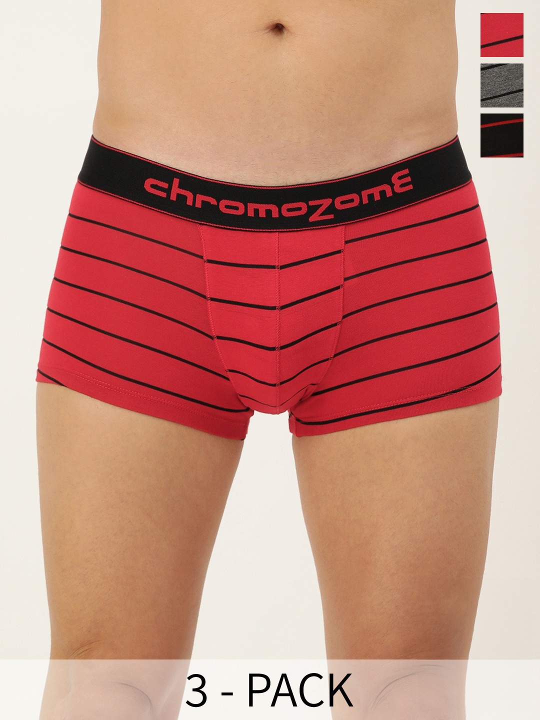 

Chromozome Men Pack of 3 Mid-Rise Striped Trunks 8902733651769, Red