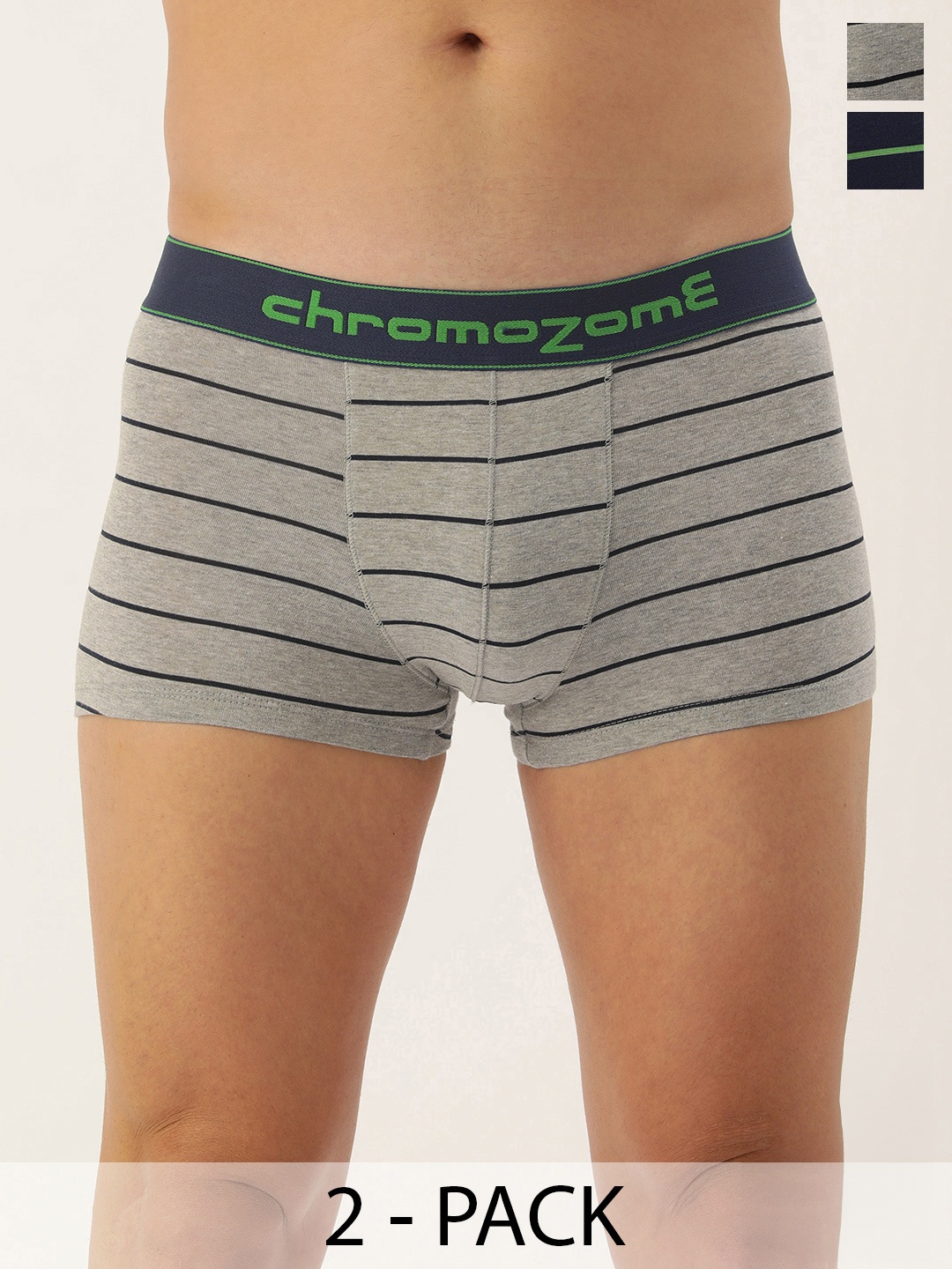 

Chromozome Men Pack of 2 Mid-Rise Striped Trunks 8902733651561, Grey