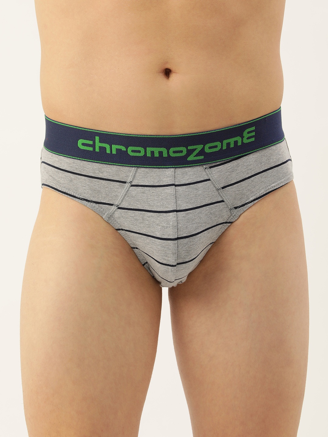 

Chromozome Men Striped Briefs 8902733649025-Striper 3, Grey melange