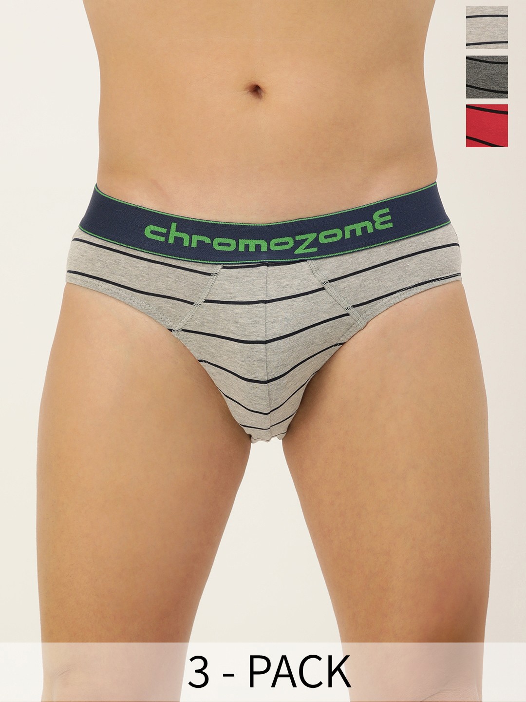 

Chromozome Men Pack of 3 Striped Briefs 8902733649704, Multi