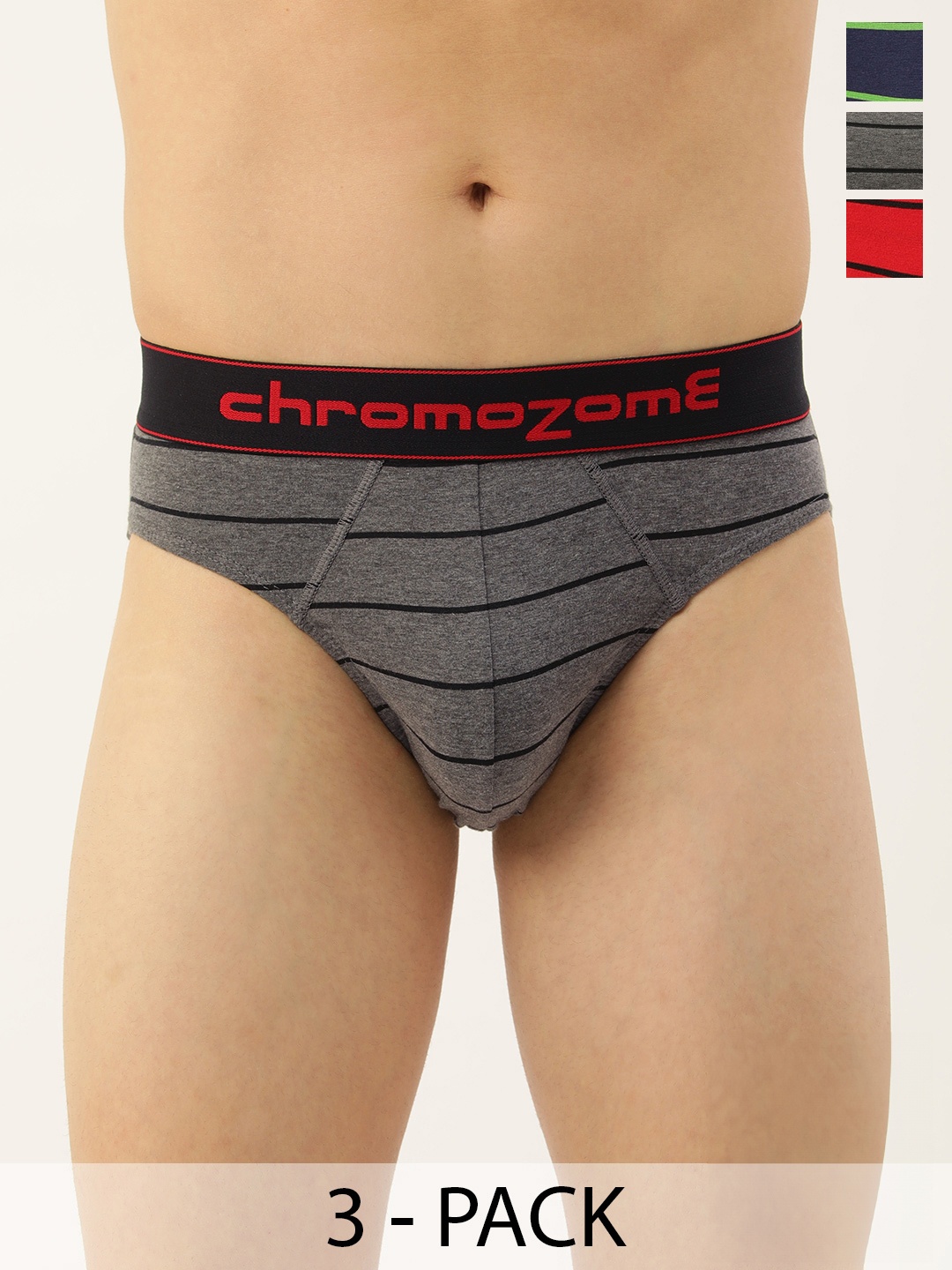 

Chromozome Men Pack of 3 Premium Striped Briefs 8902733649865, Multi