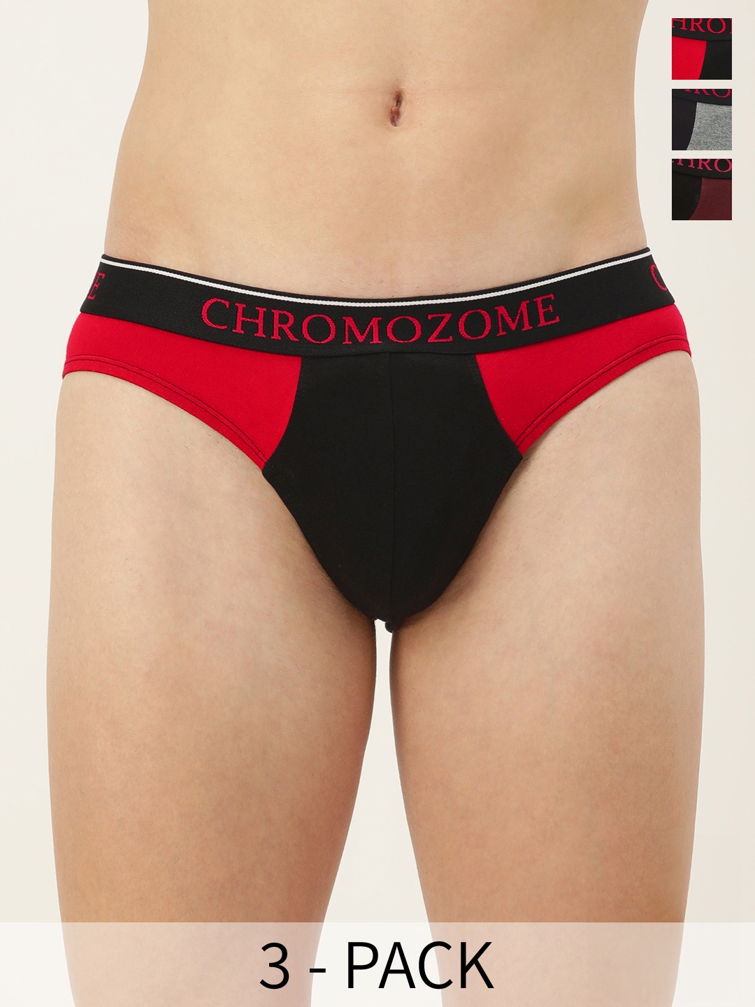 

Chromozome Men Pack of 3 Mid-Rise Colourblocked Briefs 8902733647908, Grey