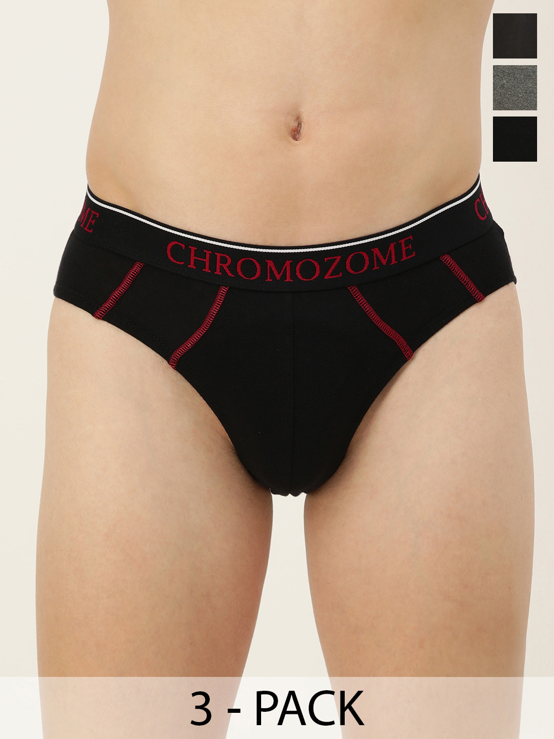 

Chromozome Men Pack of 3 Premium Pure Cotton Solid Briefs 8902733648622, Multi