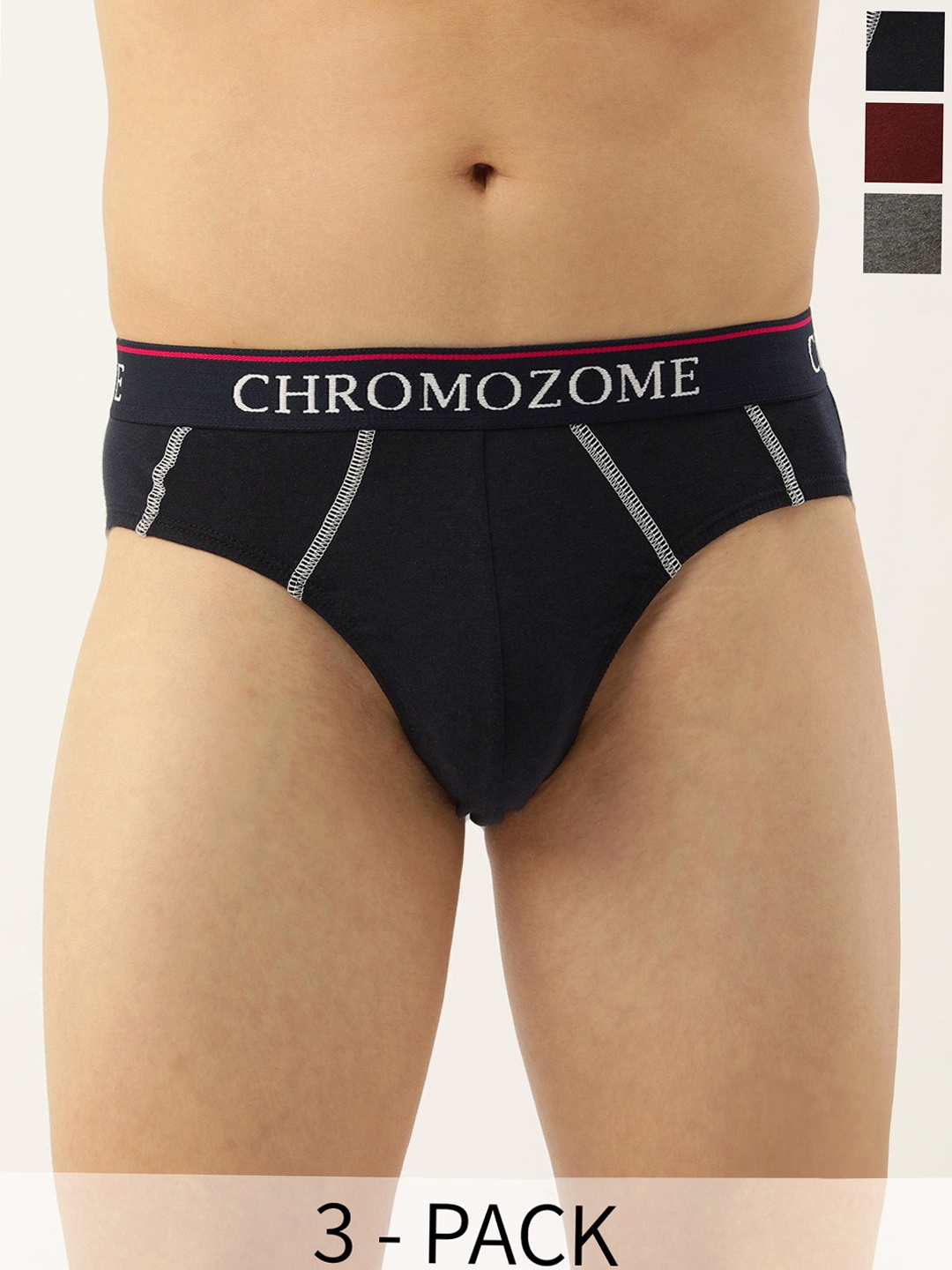 

Chromozome Men Pack of 3 Premium Pure Cotton Solid Briefs 8902733648745, Multi
