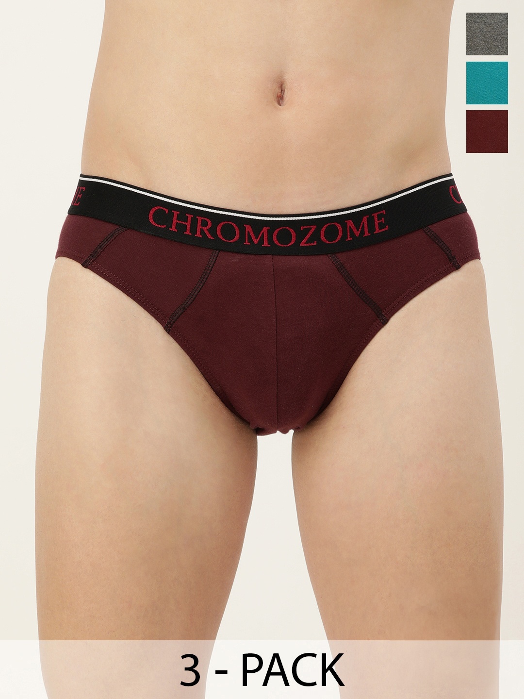

Chromozome Men Pack of 3 Premium Pure Cotton Solid Briefs 8902733648783, Multi