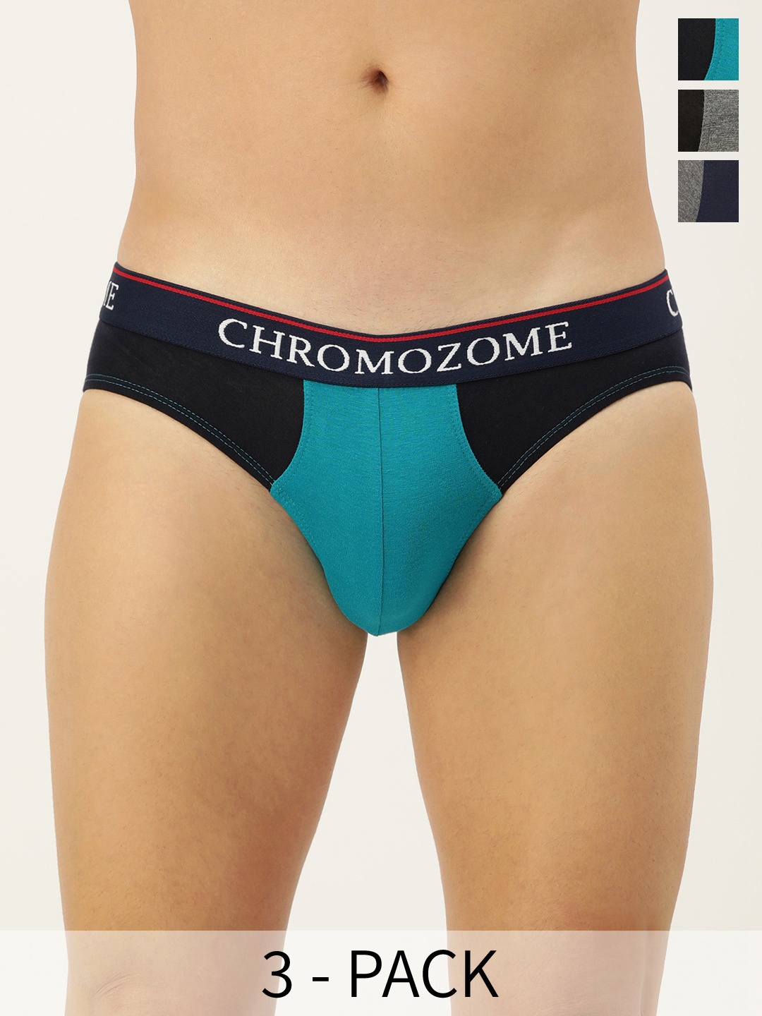 

Chromozome Men Pack of 3 Mid-Rise Colourblocked Briefs 8902733647861, Turquoise blue