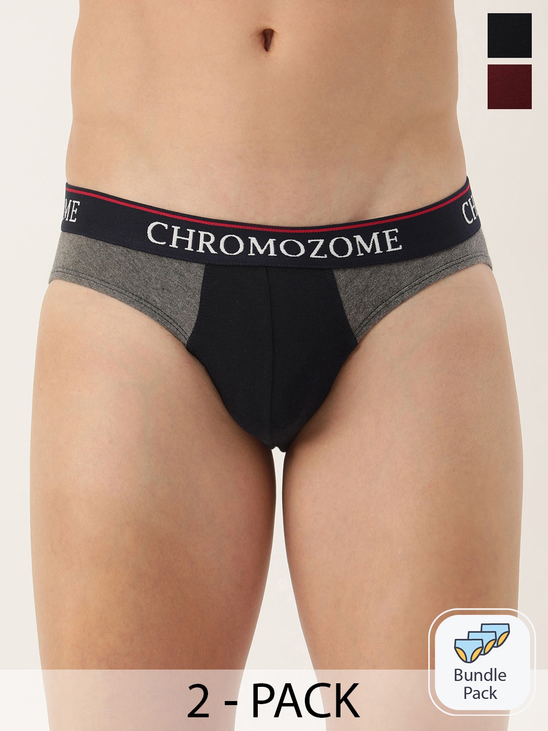 

Chromozome Men Pack of 2 Colourblocked Mid-Rise Briefs 8902733647502, Maroon