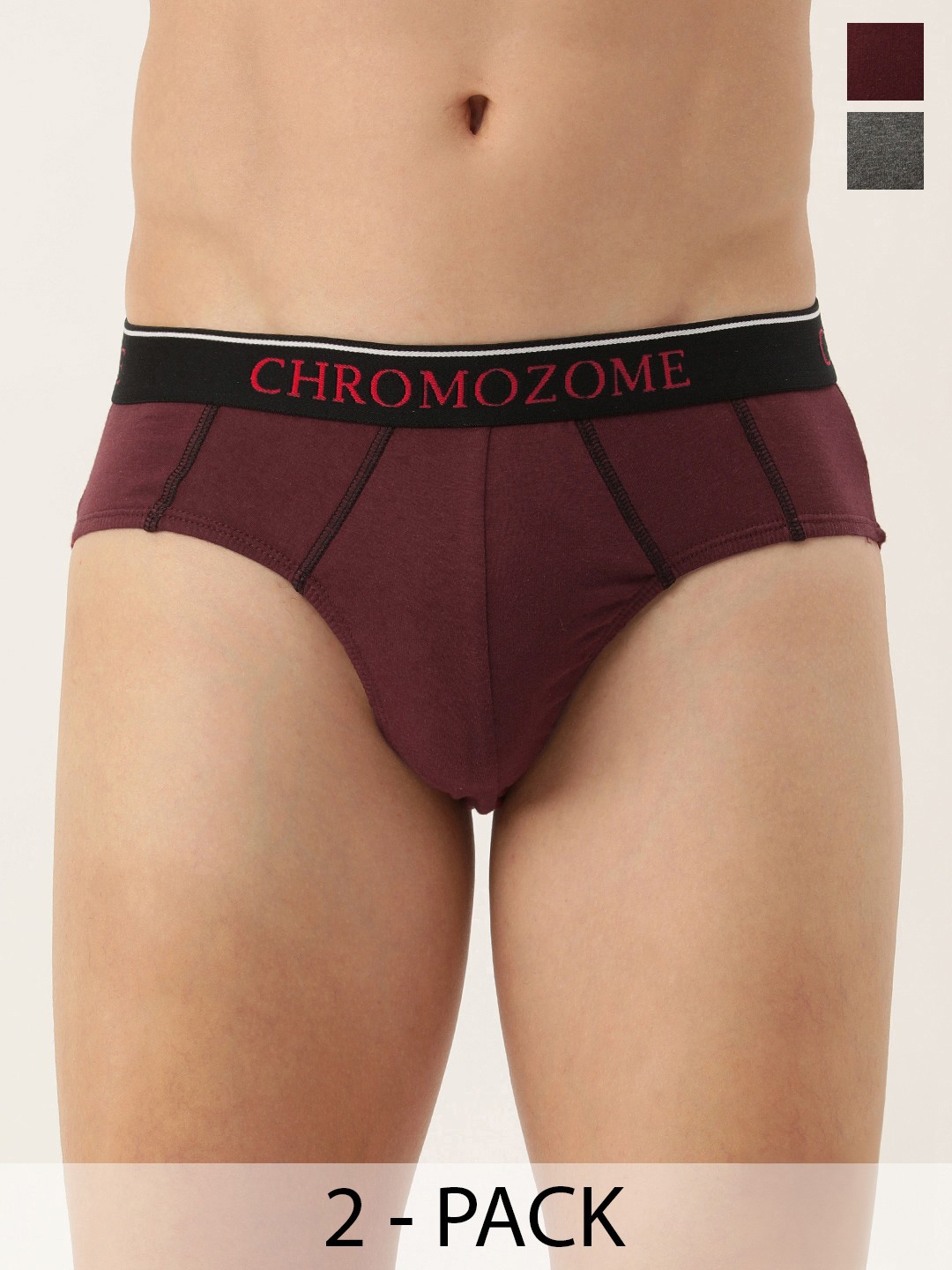 

Chromozome Men Pack of 2 Premium Pure Cotton Mid-Rise Briefs 8902733648462, Maroon
