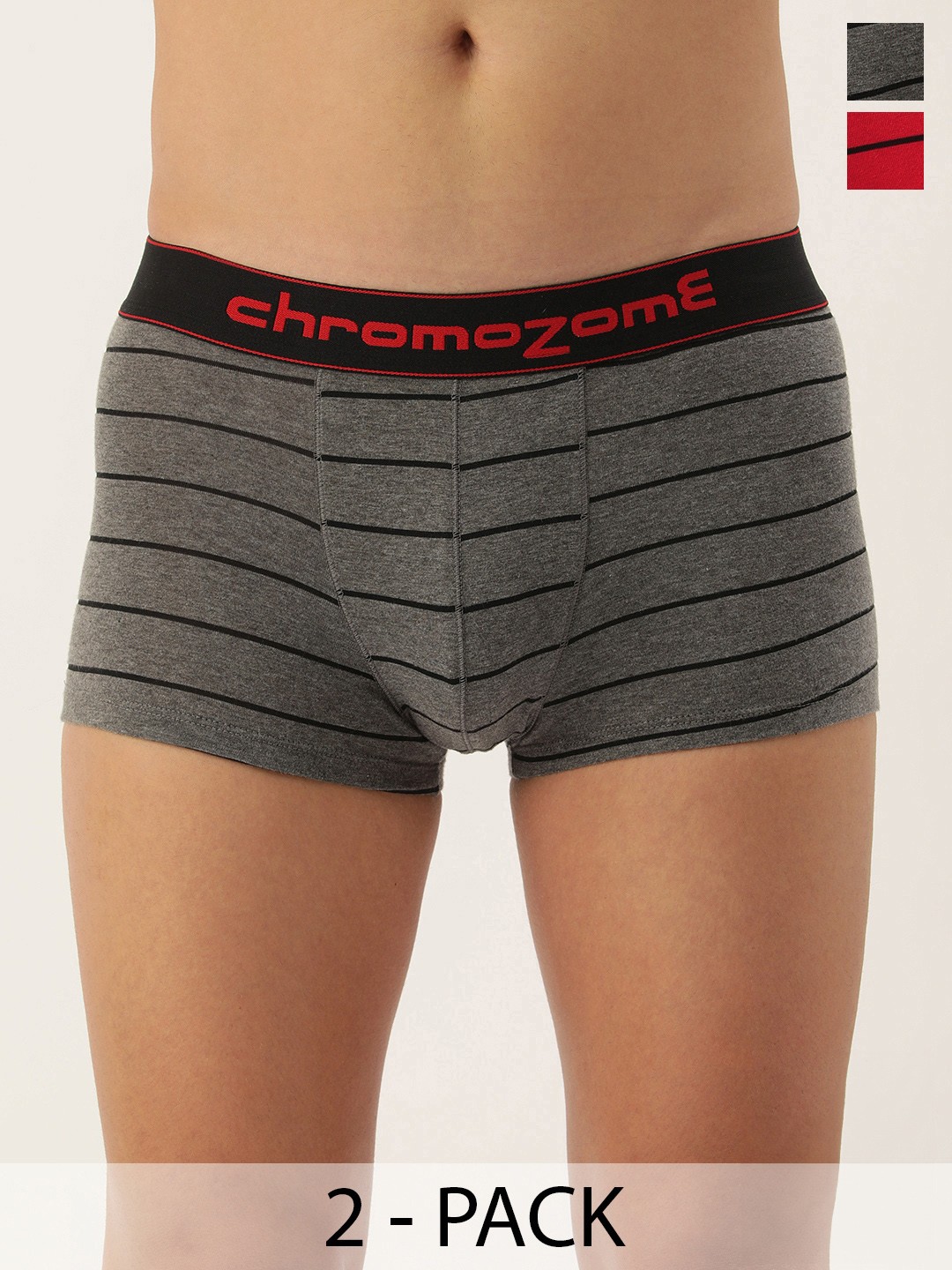 

Chromozome Men Pack of 2 Mid-Rise Striped Trunks 8902733651523, Grey