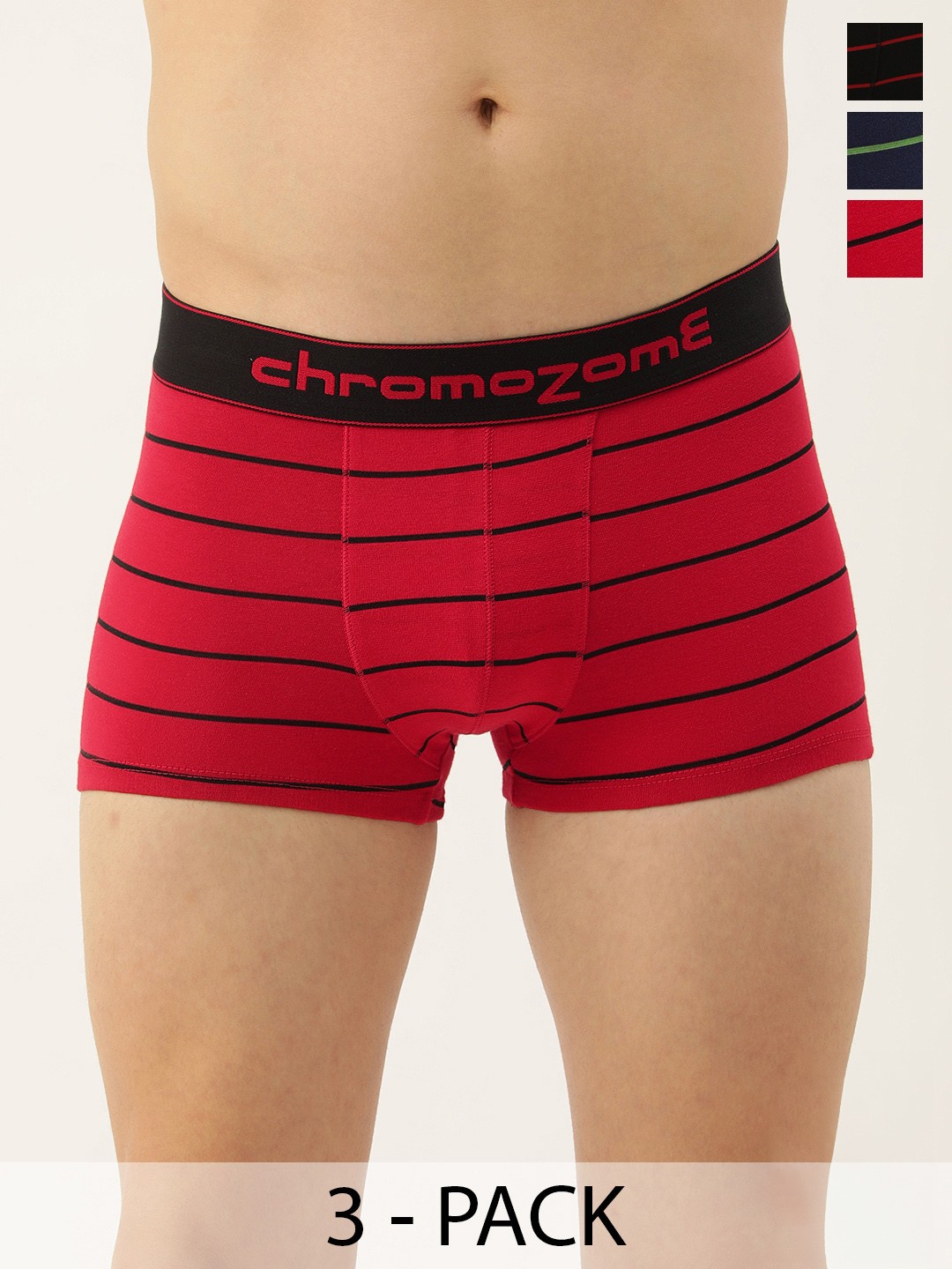 

Chromozome Men Striped Pack of 3 Trunks 8902733651967-Multi 8, Red