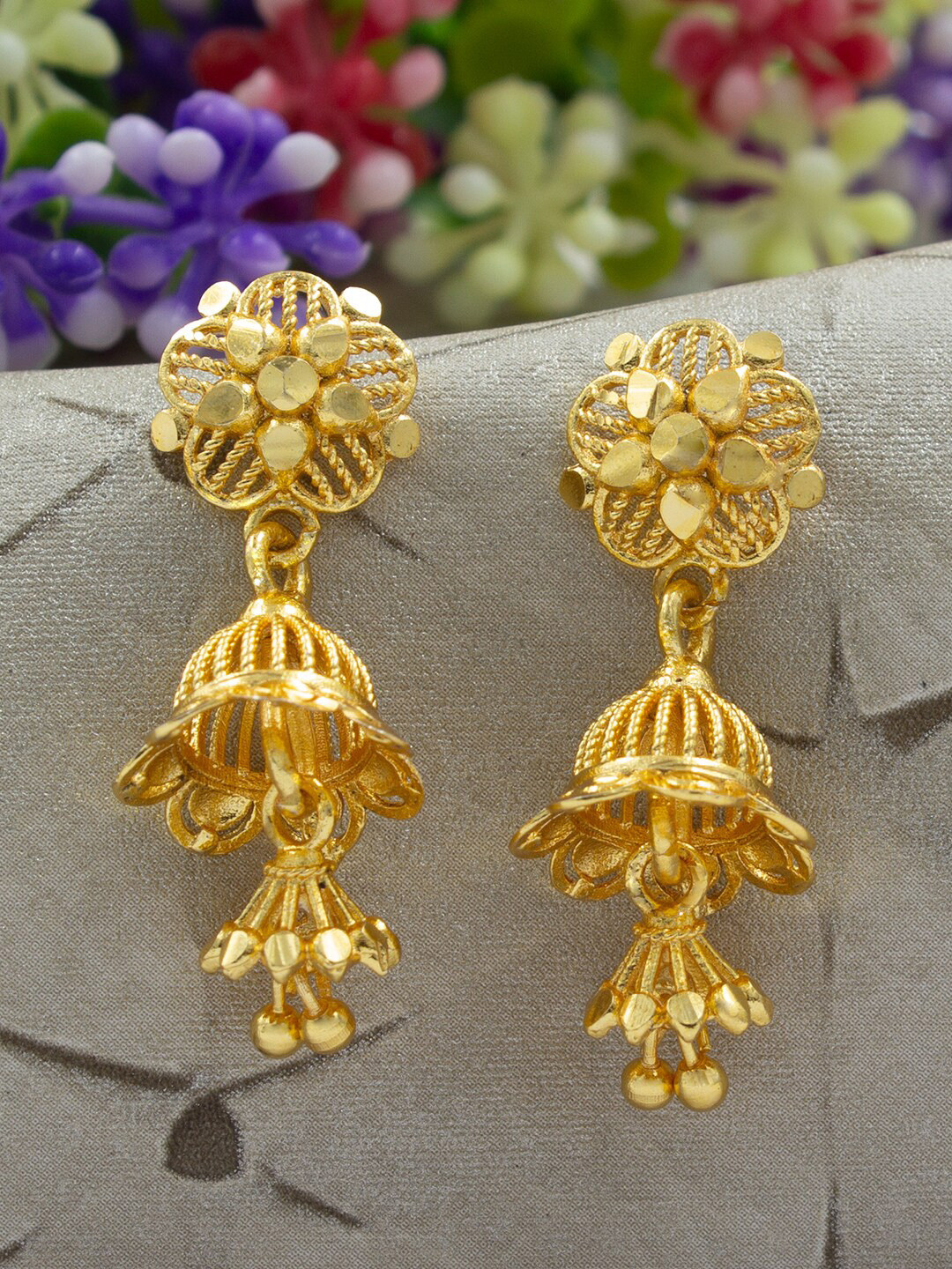 

PRIVIU Gold-Plated Dome Shaped Drop Earrings
